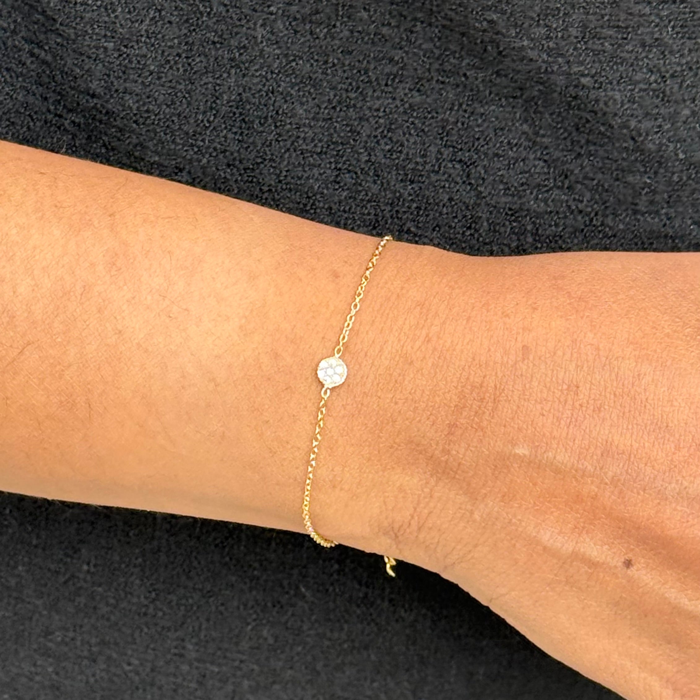 Vermeil Gold Small Cubic Zirconia Disc Bracelet on a Delicate Adjustable Chain