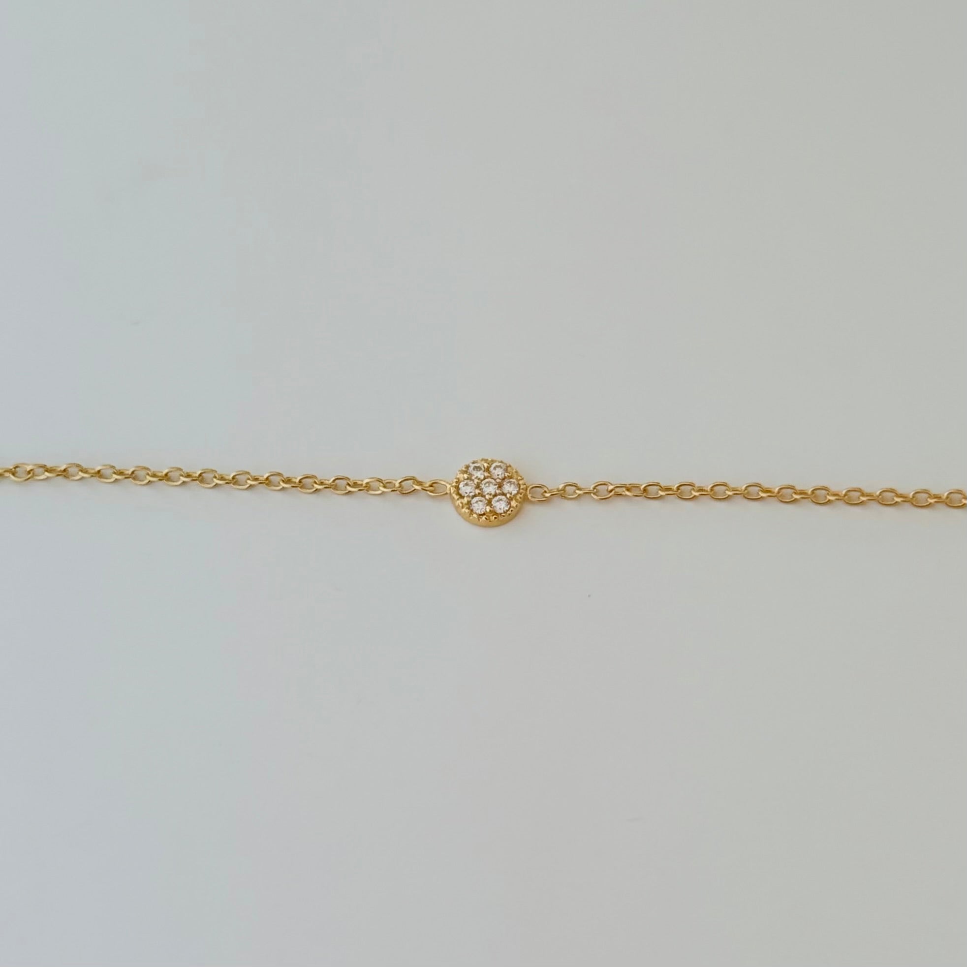 Vermeil Gold Small Cubic Zirconia Disc Bracelet on a Delicate Adjustable Chain