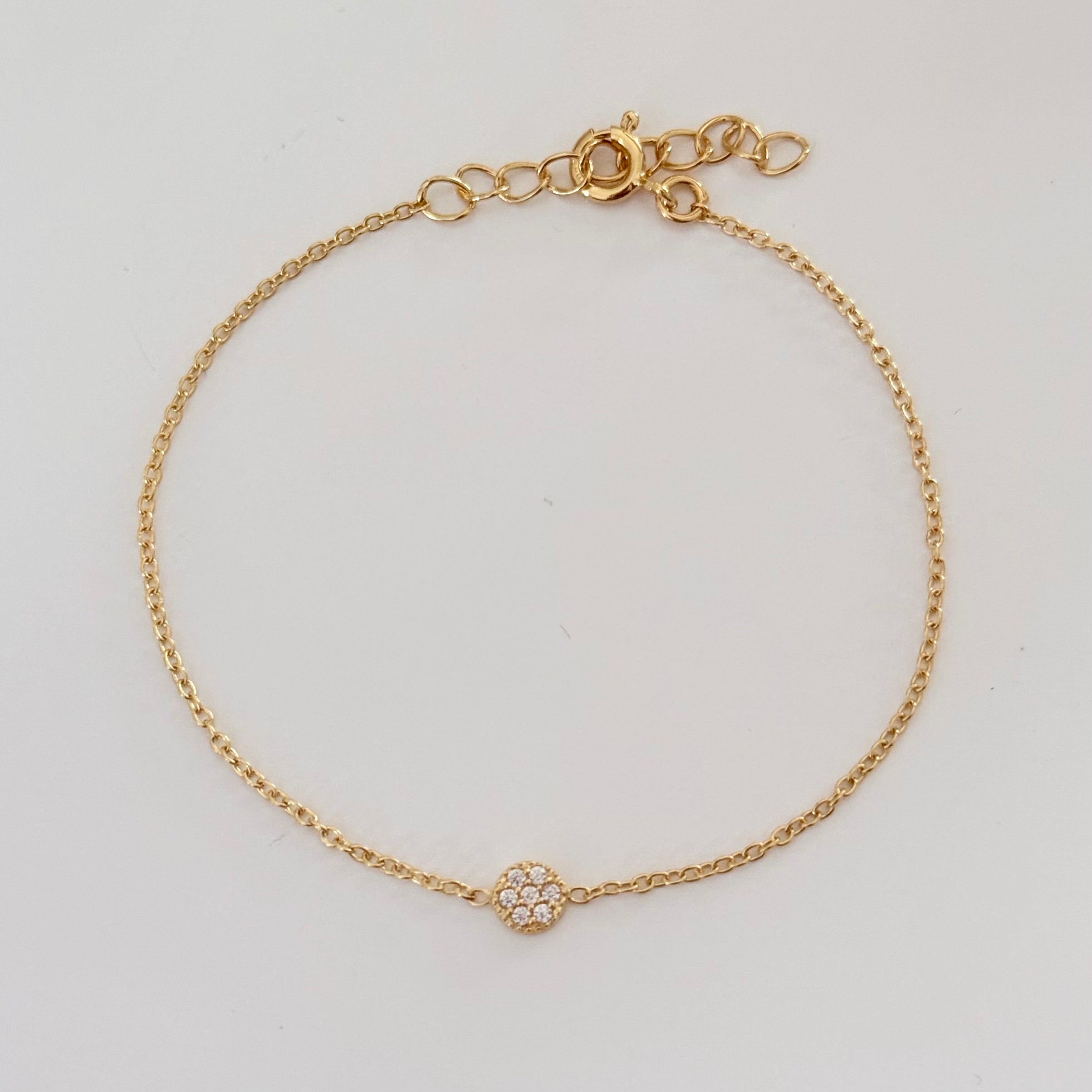 Vermeil Gold Small Cubic Zirconia Disc Bracelet on a Delicate Adjustable Chain