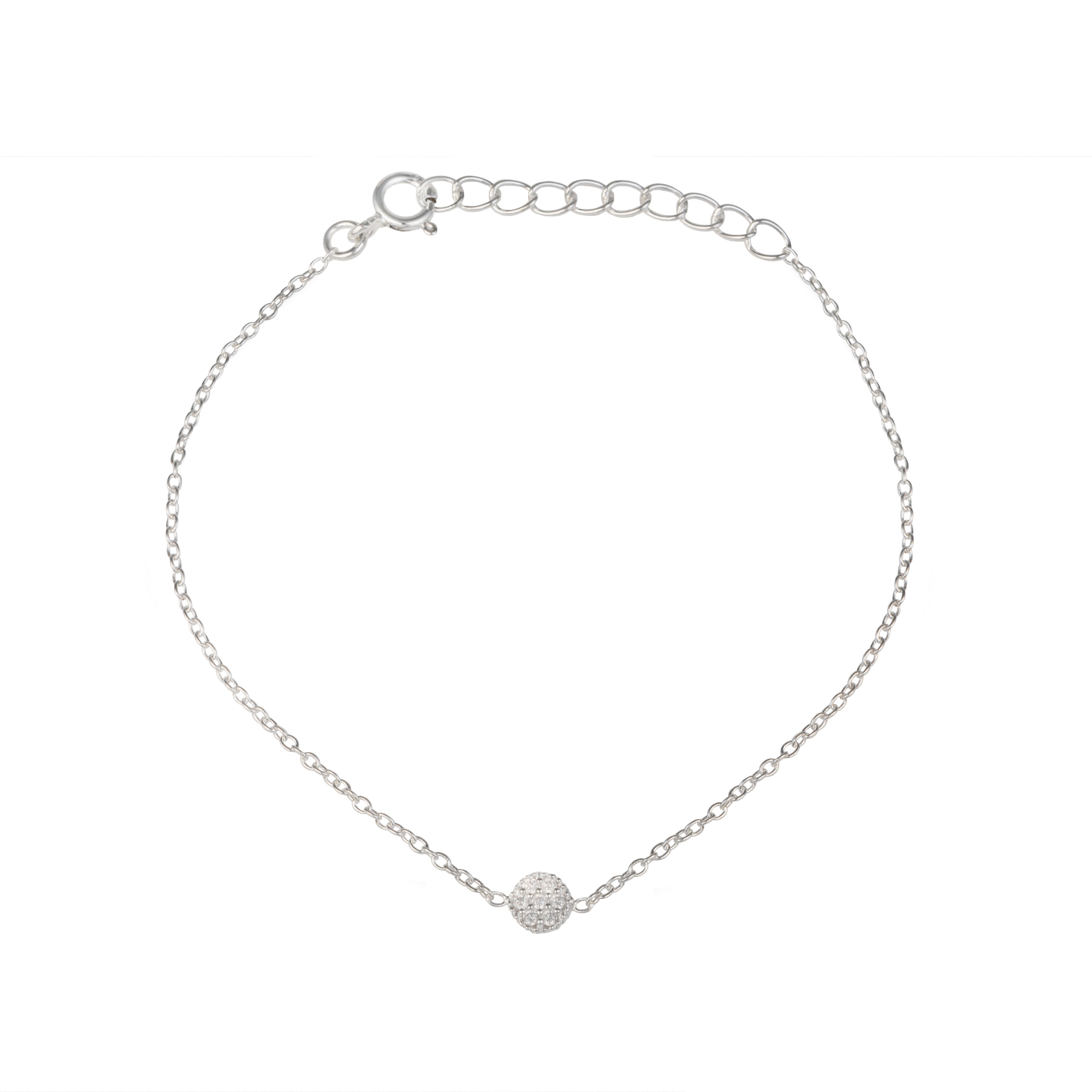 Sterling Silver Small Cubic Zirconia Disc Bracelet on a Delicate Adjustable Chain