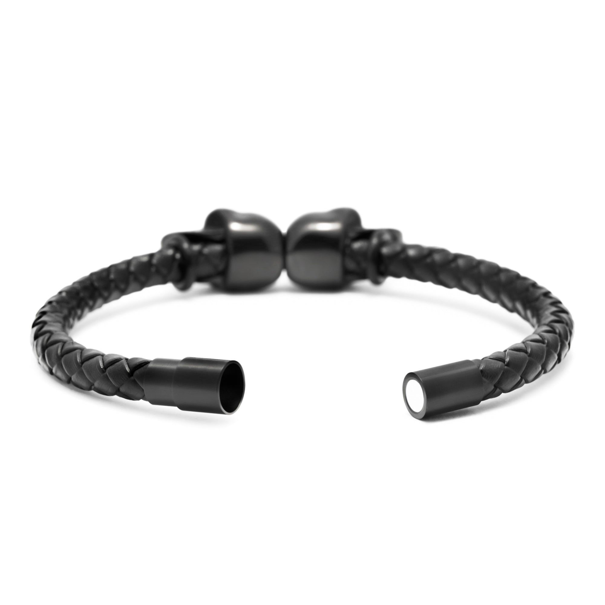 Premium Vegan Leather Twin Skull Bracelet with a Magnetic Clasp