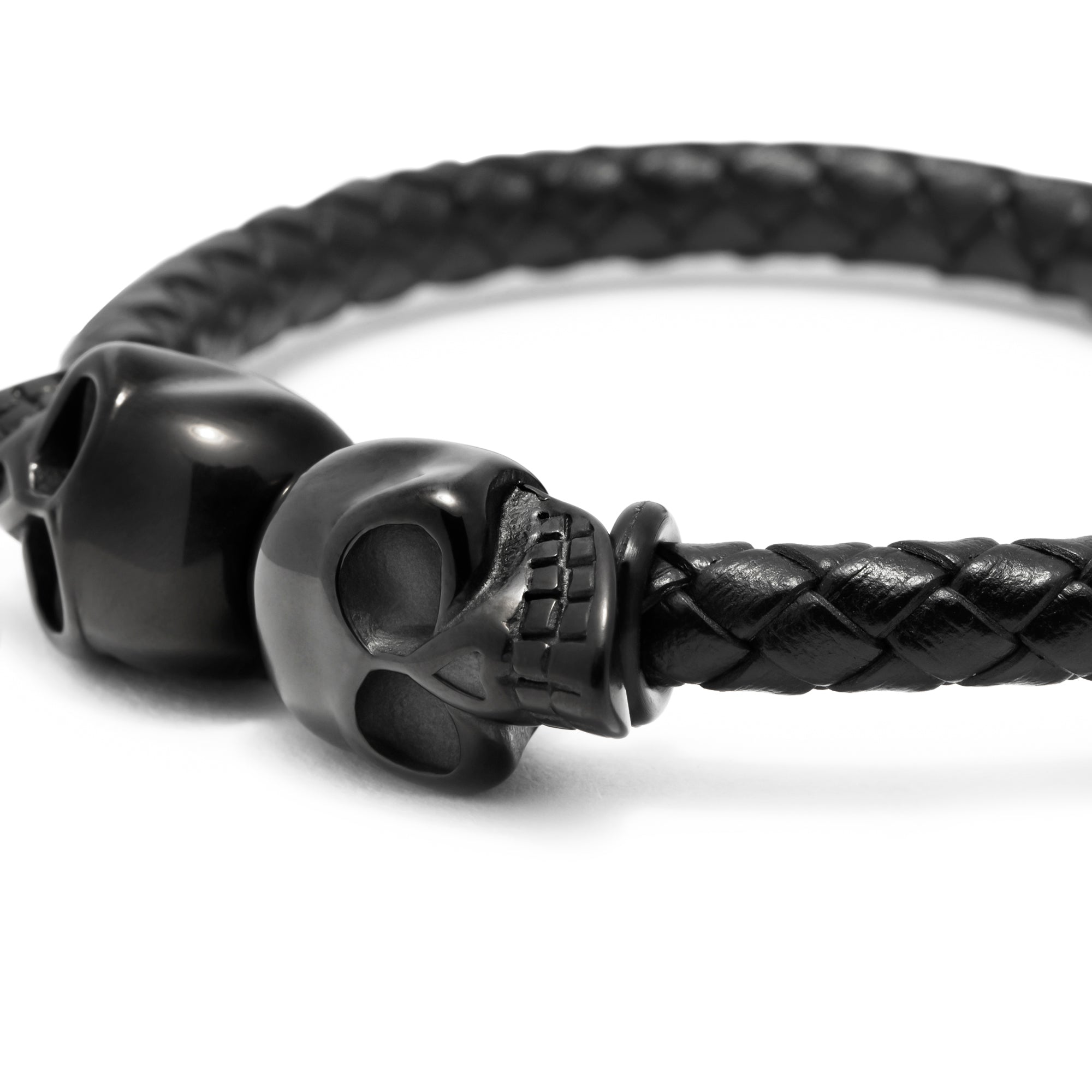 Premium Vegan Leather Twin Skull Bracelet with a Magnetic Clasp
