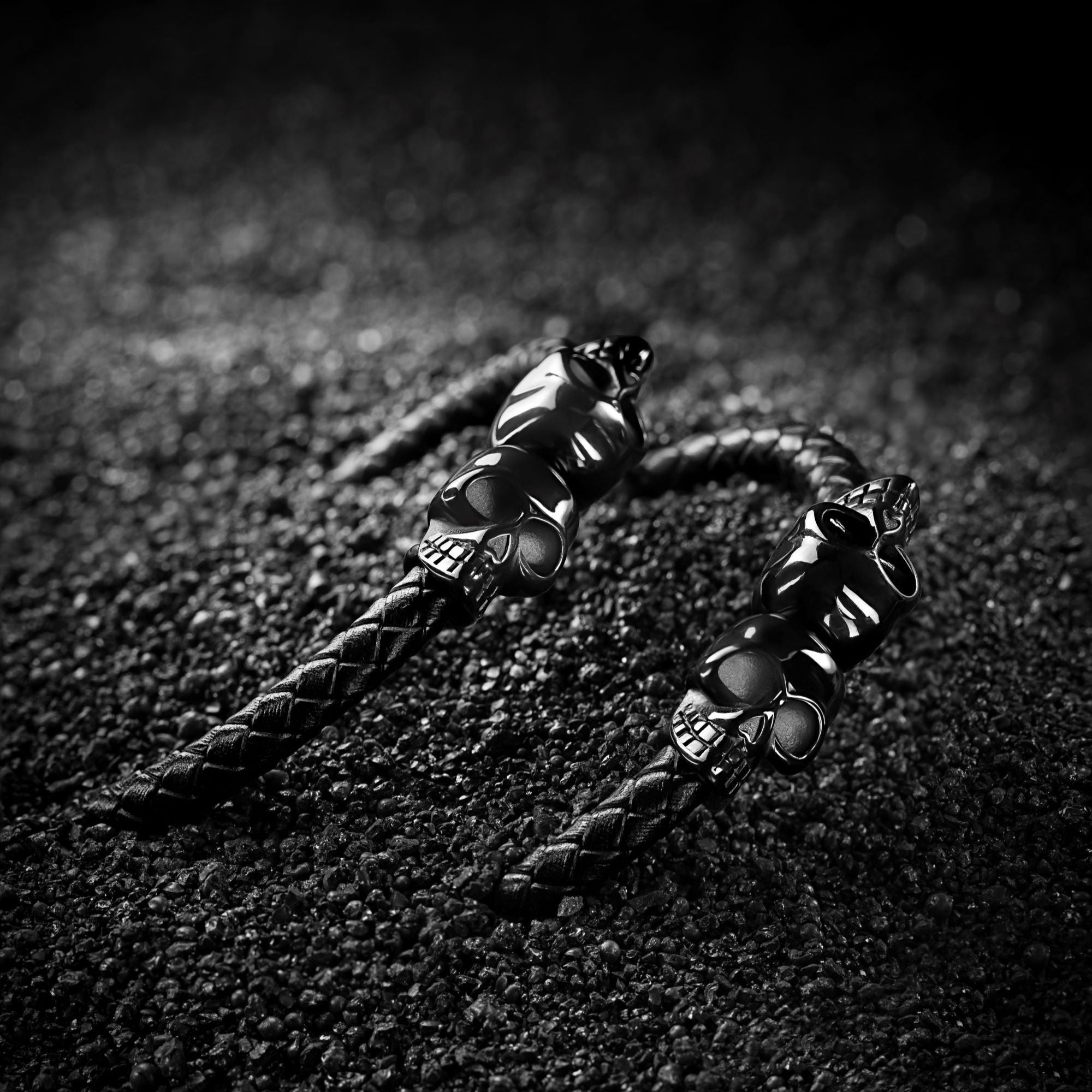 Premium Vegan Leather Twin Skull Bracelet with a Magnetic Clasp