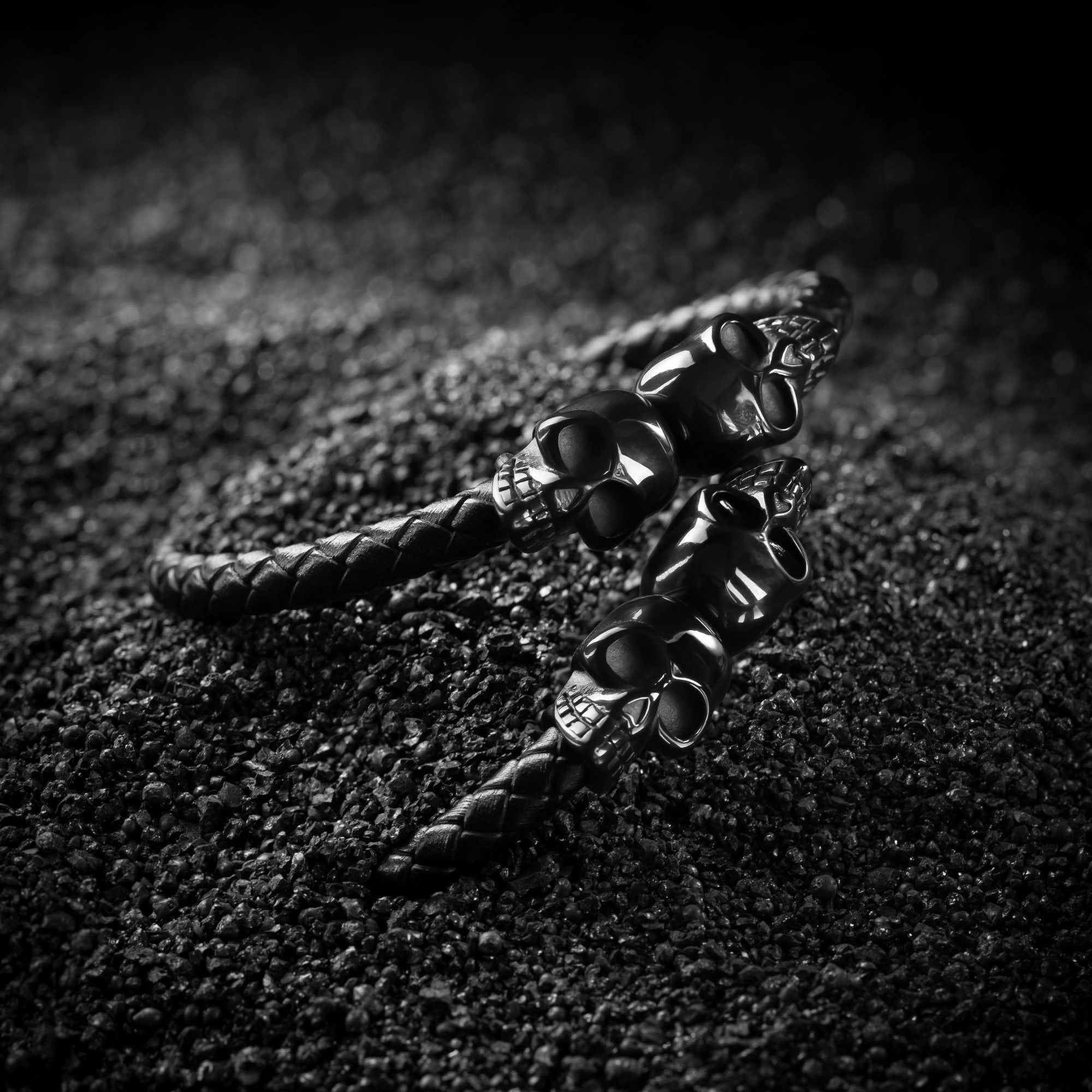 Premium Vegan Leather Twin Skull Bracelet with a Magnetic Clasp