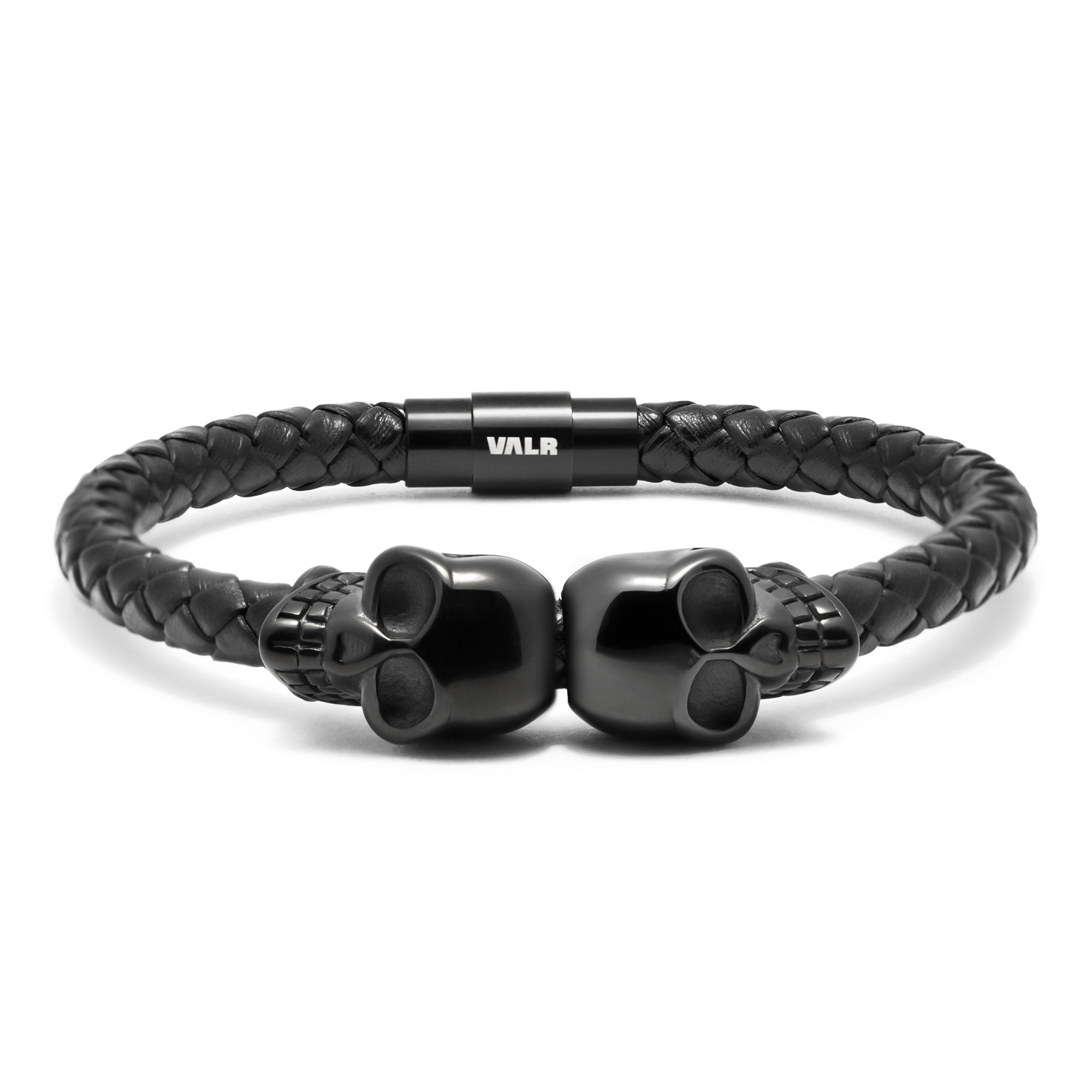 Premium Vegan Leather Twin Skull Bracelet with a Magnetic Clasp