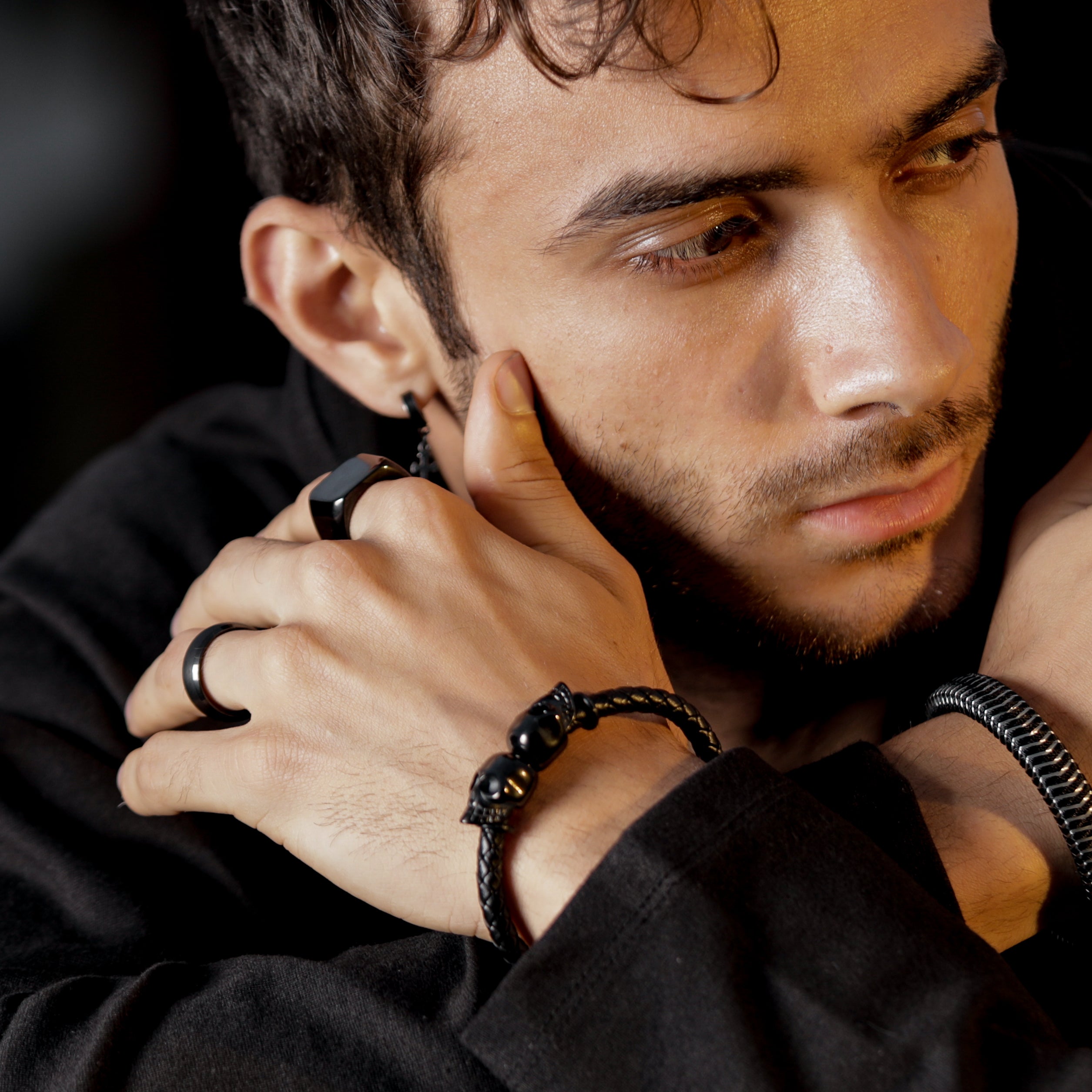 Premium Vegan Leather Twin Skull Bracelet with a Magnetic Clasp