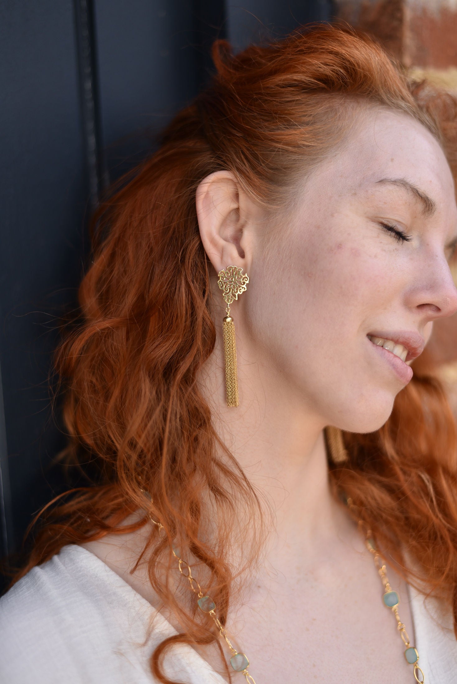 Gold Plated Sterling Silver Intricate Filigree Long Earrings with Tassels