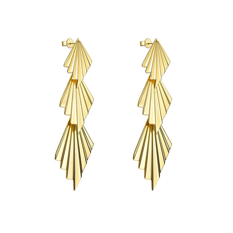 Art Deco Inspired Long Statement Earring in 18k Gold Plated Brass - The Cora Earrings