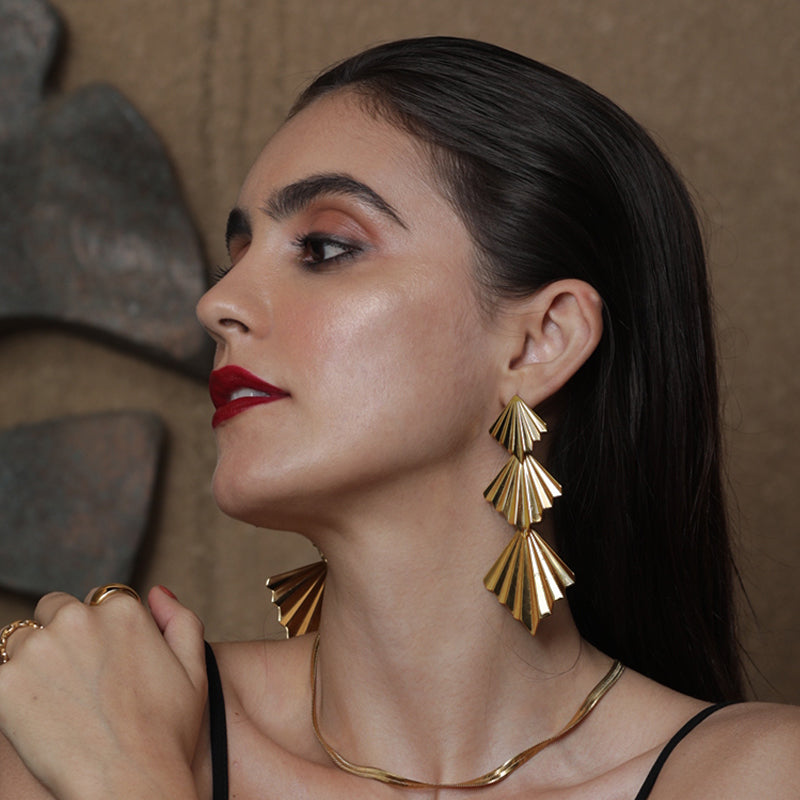Art Deco Inspired Long Statement Earring in 18k Gold Plated Brass - The Cora Earrings