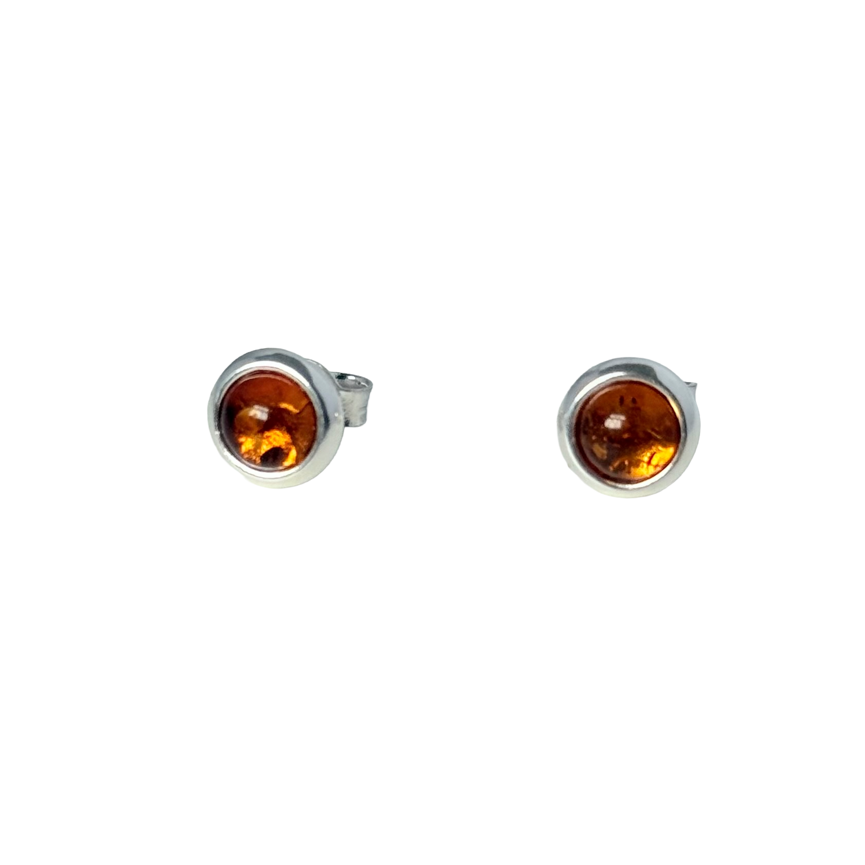 Classic Round Honey-Coloured Baltic Amber Stud Earrings in Sterling Silver