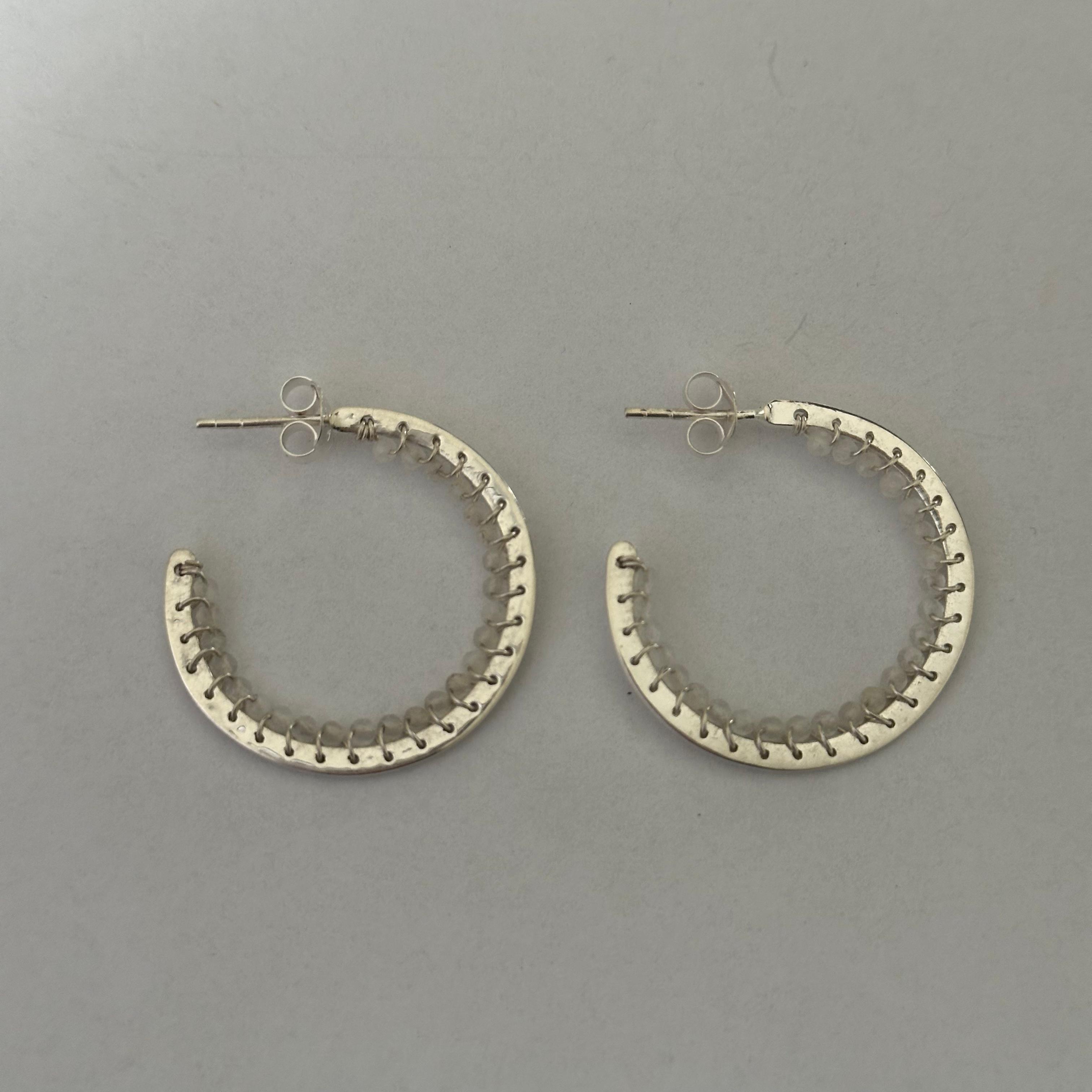 Hoop Earrings in Sterling Silver with Moonstone Gemstone