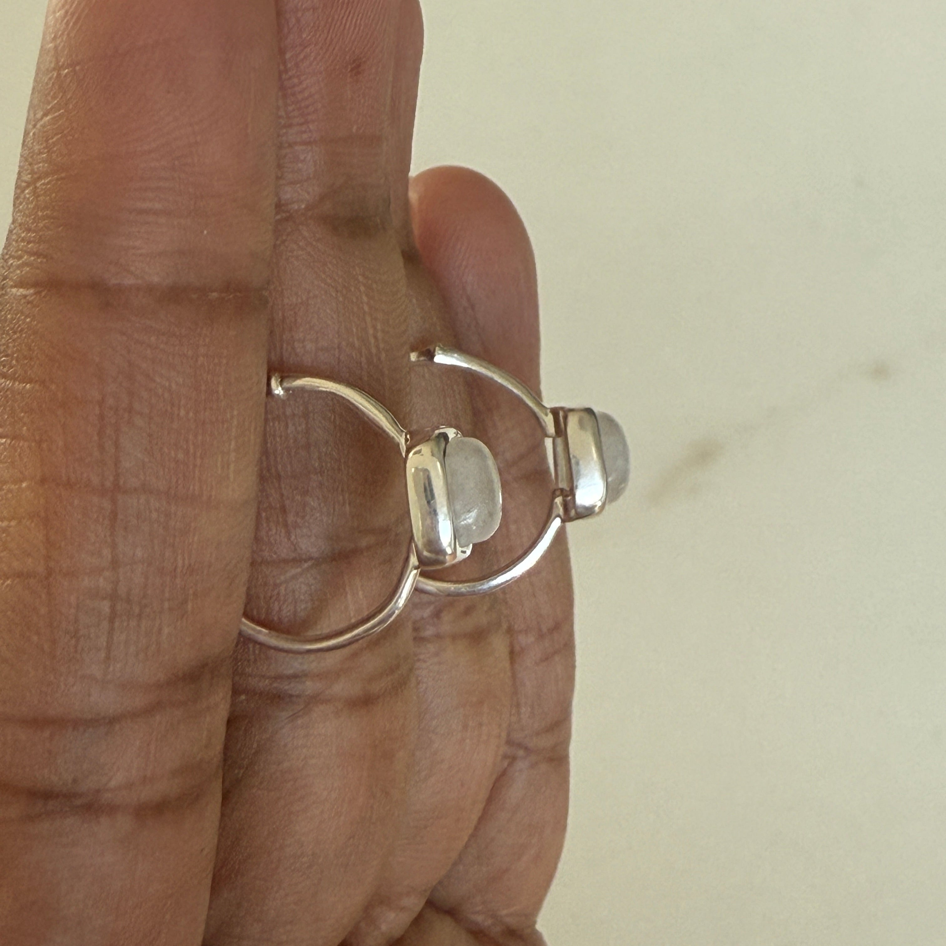 Minimal Sterling Silver Small Hoops with a Square Cabochon Gemstone - Moonstone