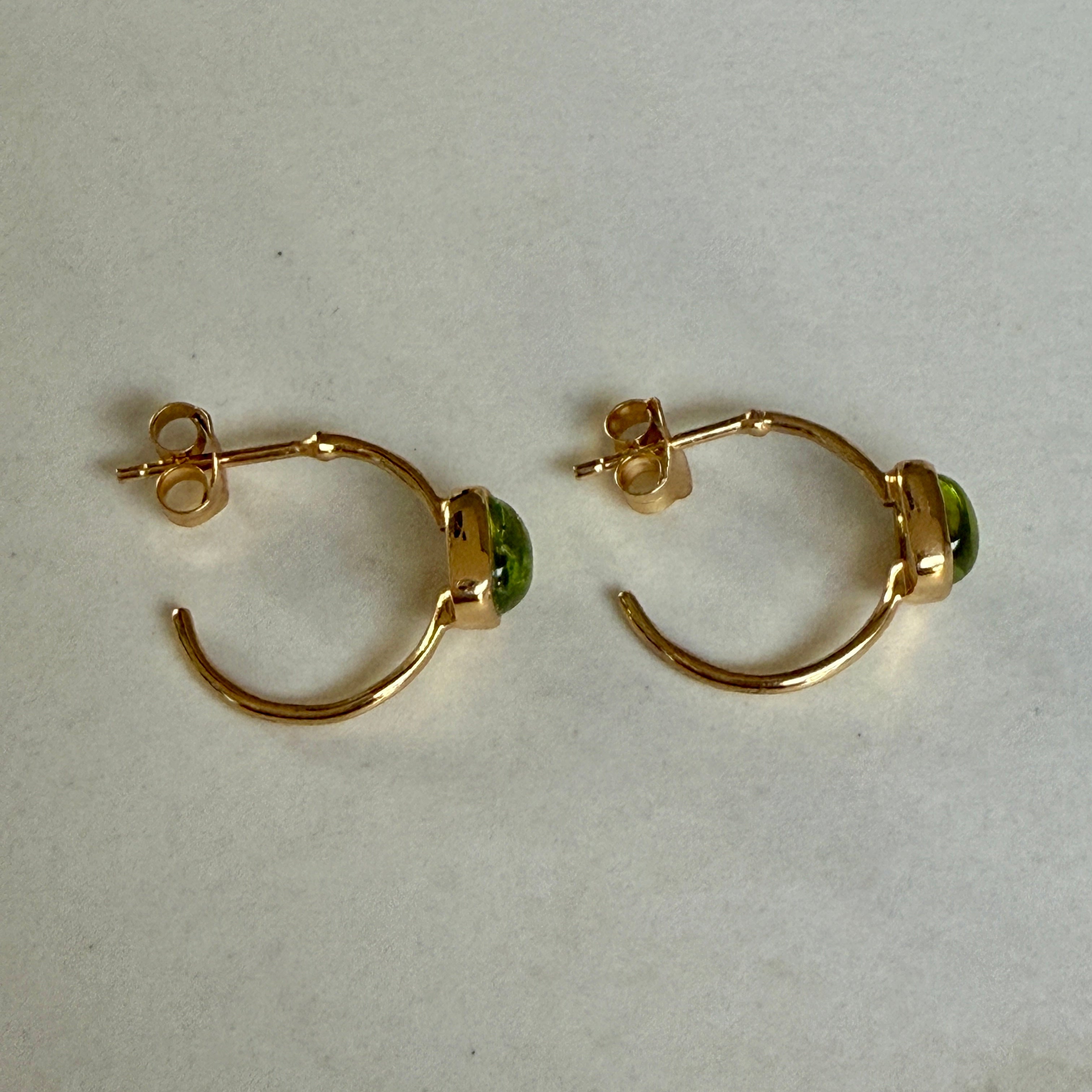 Minimal Gold Plated Sterling Silver Small Hoops with a Square Cabochon Gemstone - Peridot