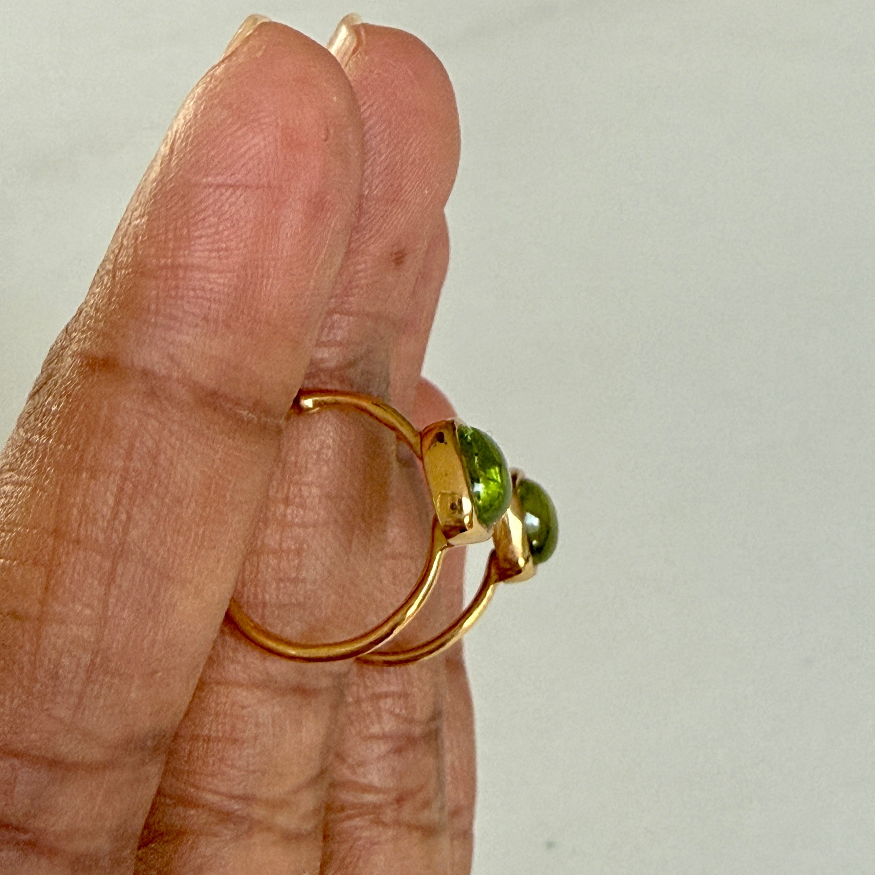 Minimal Gold Plated Sterling Silver Small Hoops with a Square Cabochon Gemstone - Peridot