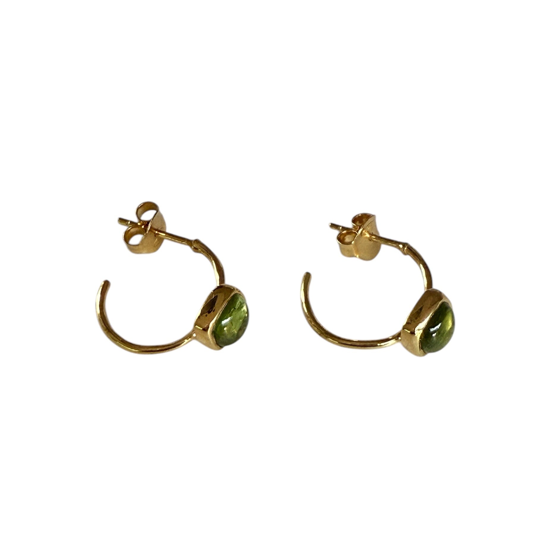 Minimal Gold Plated Sterling Silver Small Hoops with a Square Cabochon Gemstone - Peridot