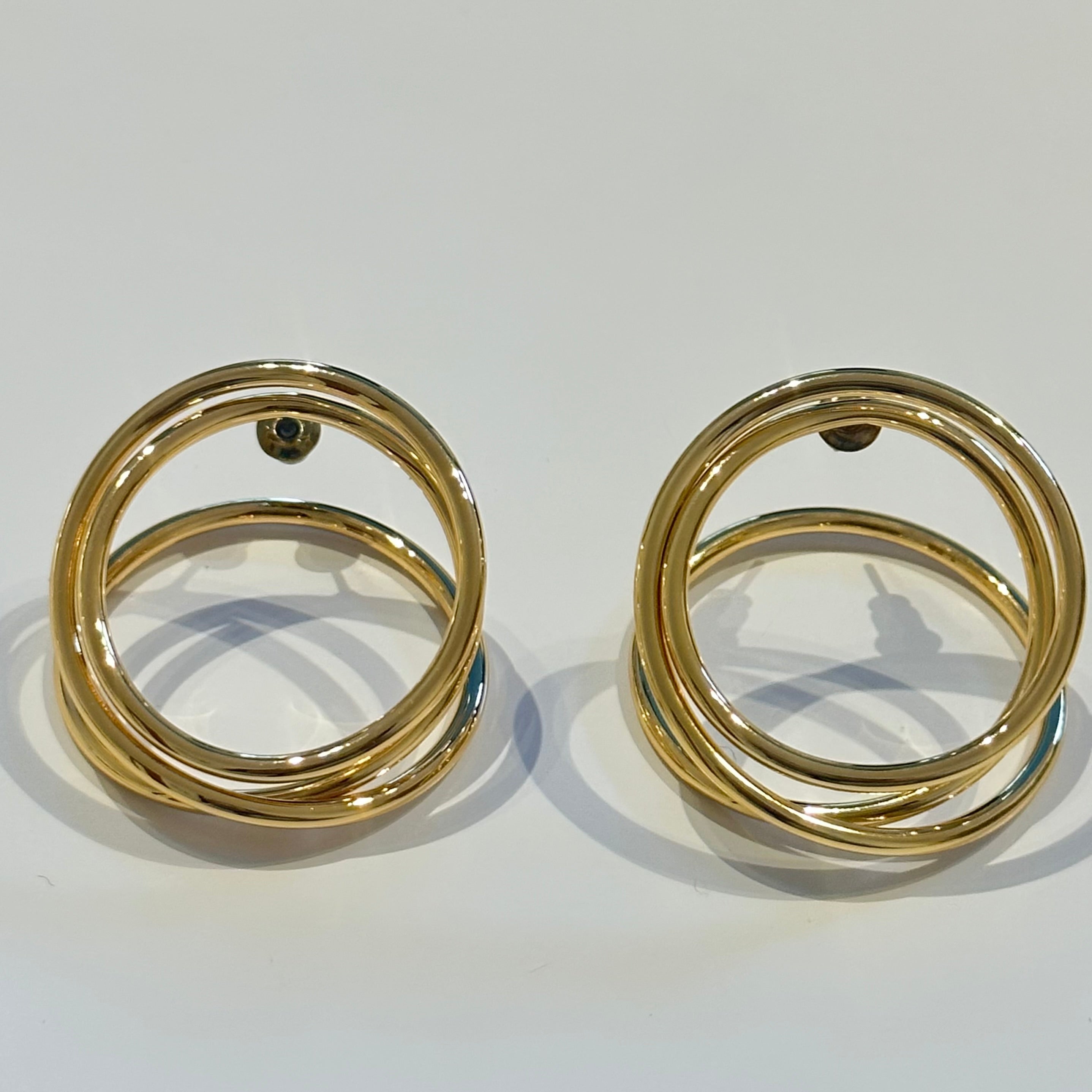 Round Spiral Double Hoop Style Large Studs in 18k Gold Plated Brass - The Midori Earrings