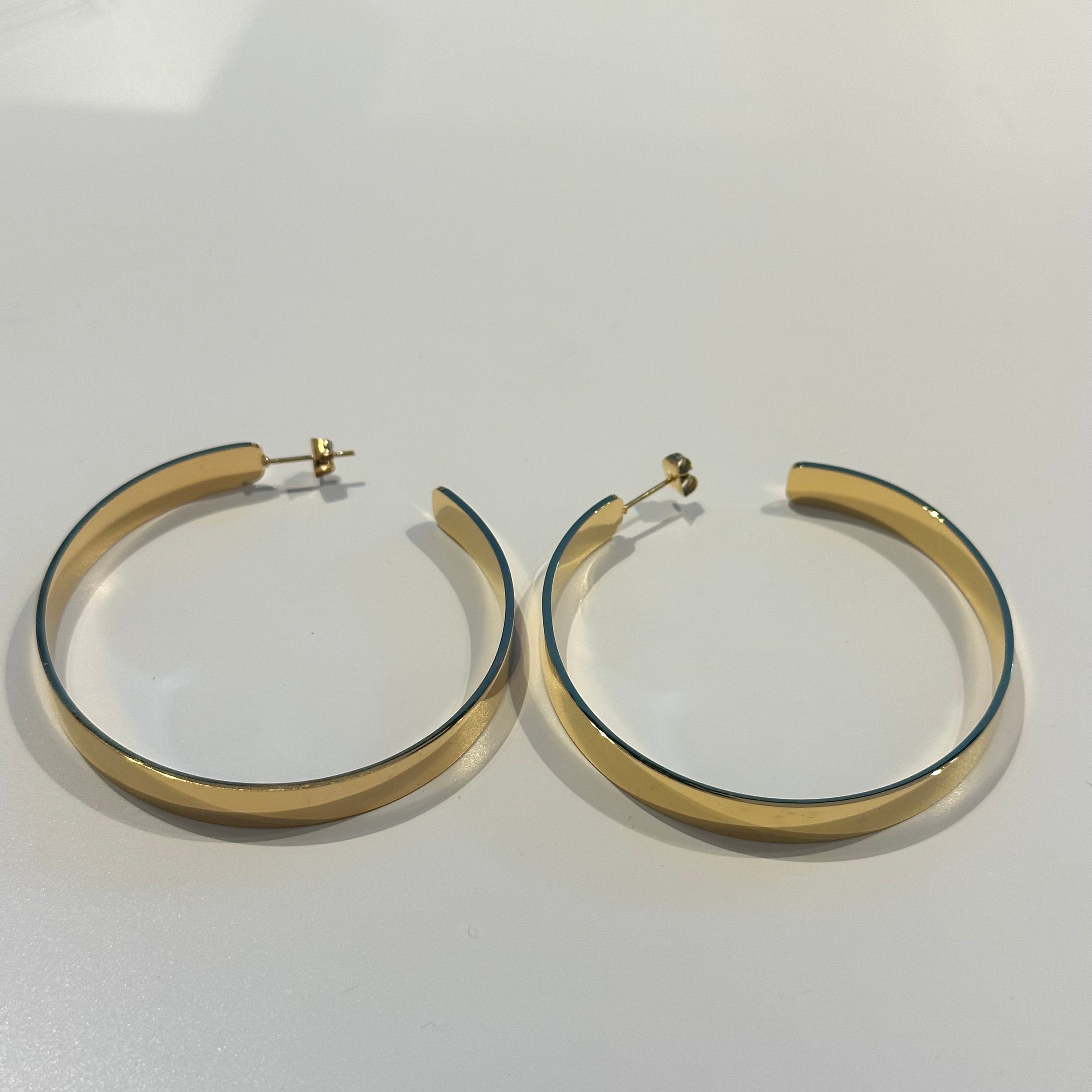 Large Flat Hoop Earrings in 18k Gold Plated Brass - The Myra Hoops