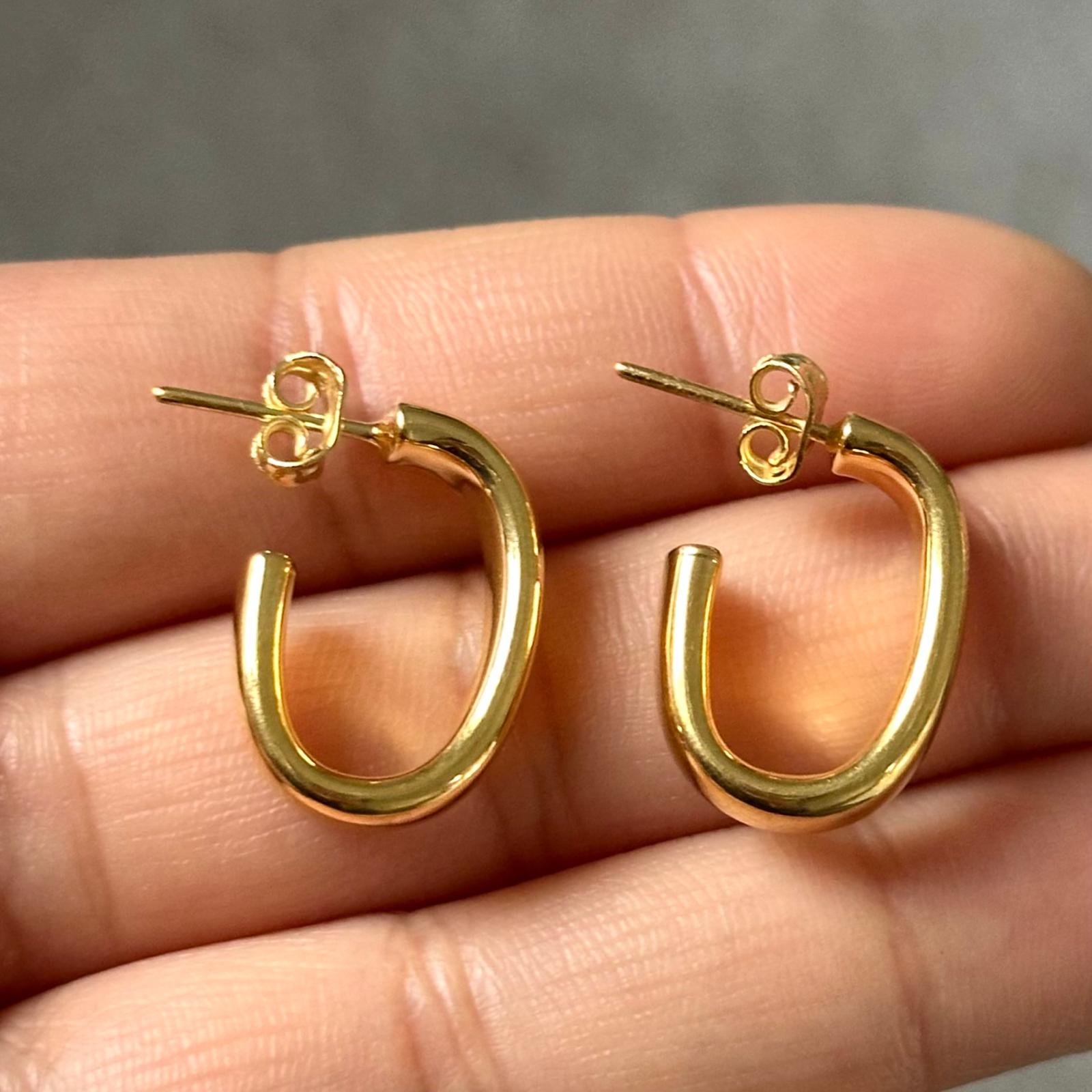 Gold Plated Silver Earrings - Oval Hoops