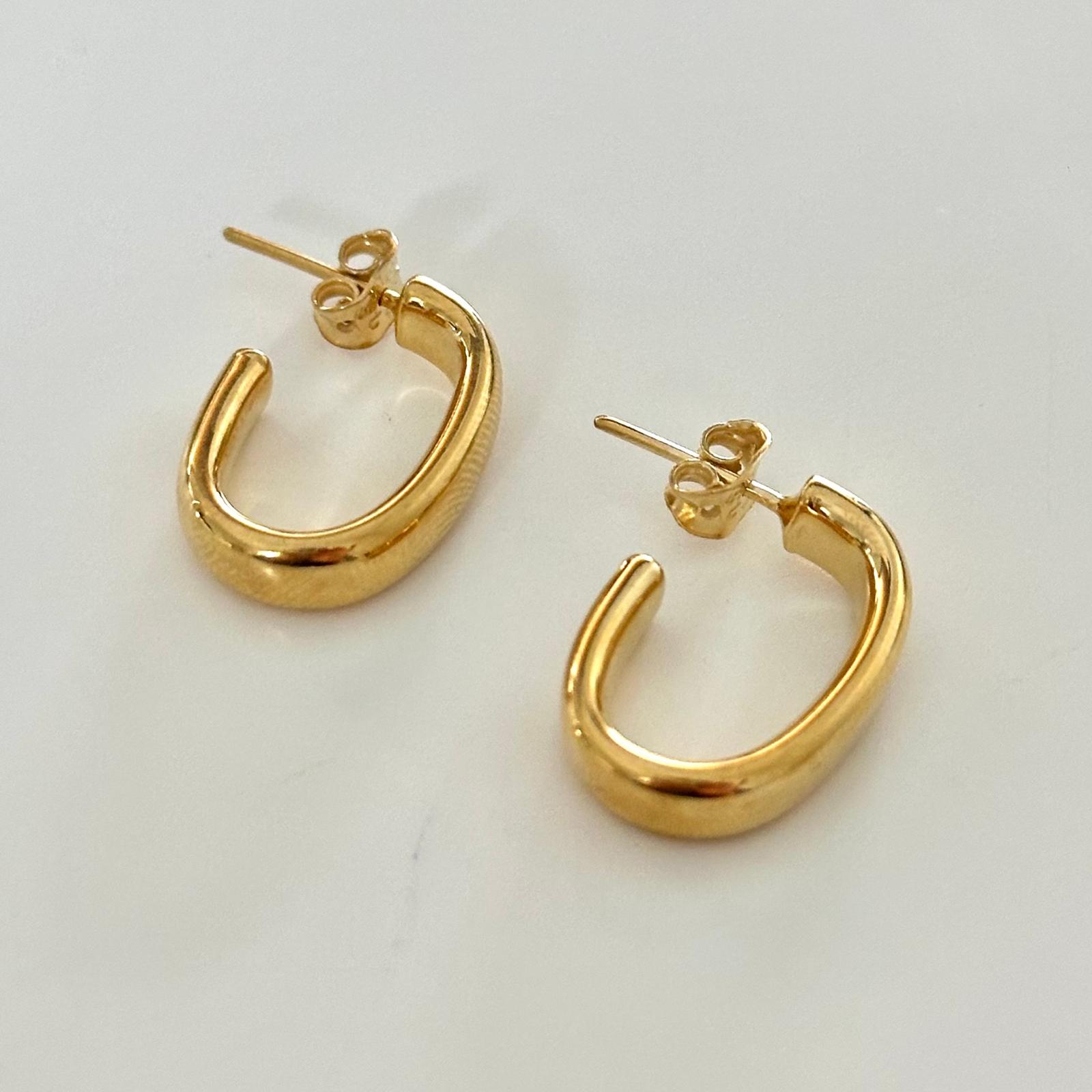 Gold Plated Silver Earrings - Oval Hoops