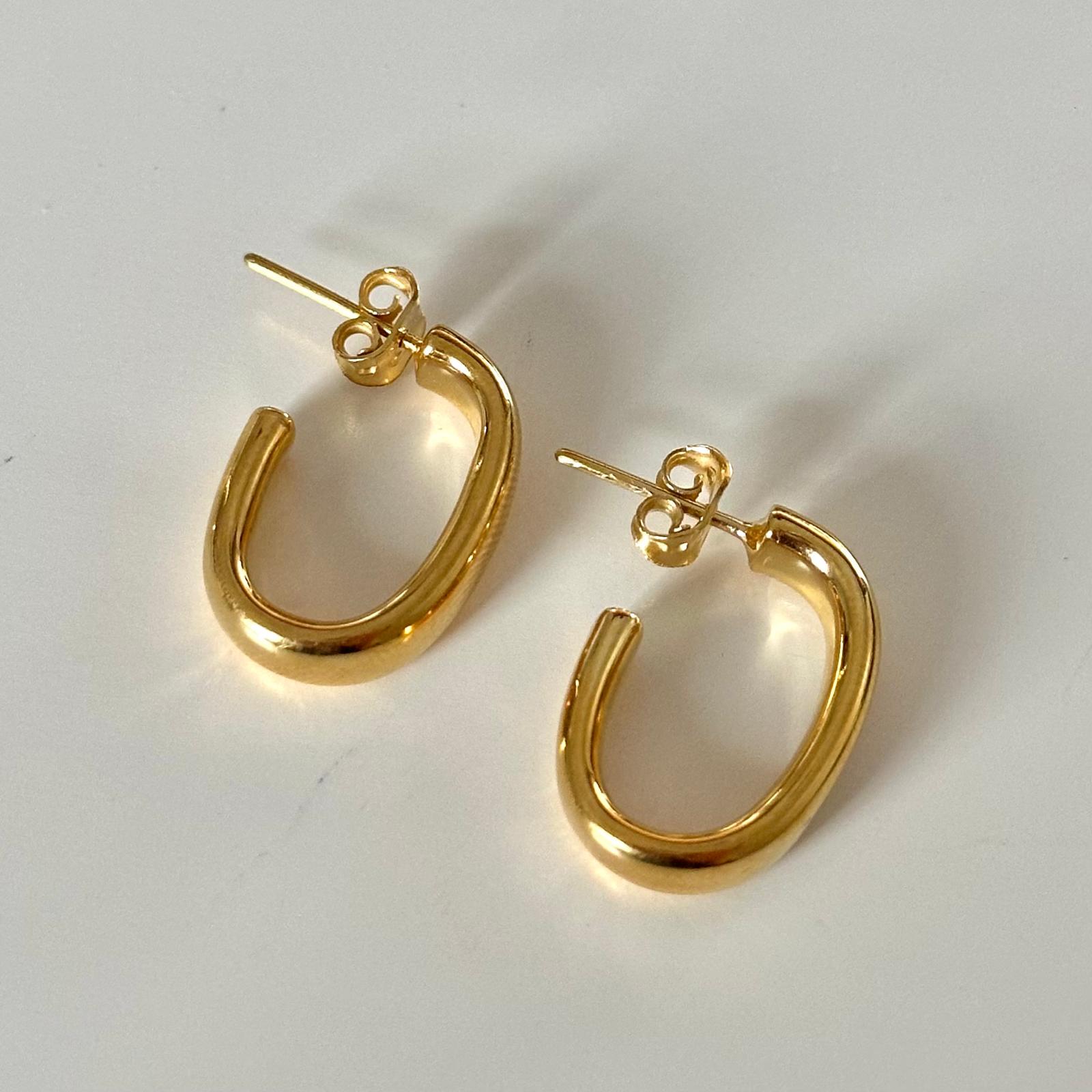 Gold Plated Silver Earrings - Oval Hoops
