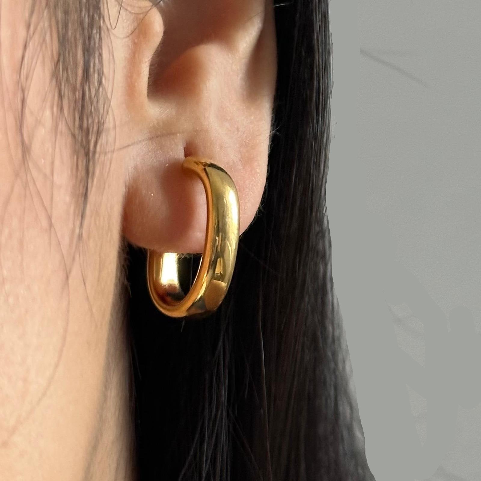 Gold Plated Silver Earrings - Oval Hoops