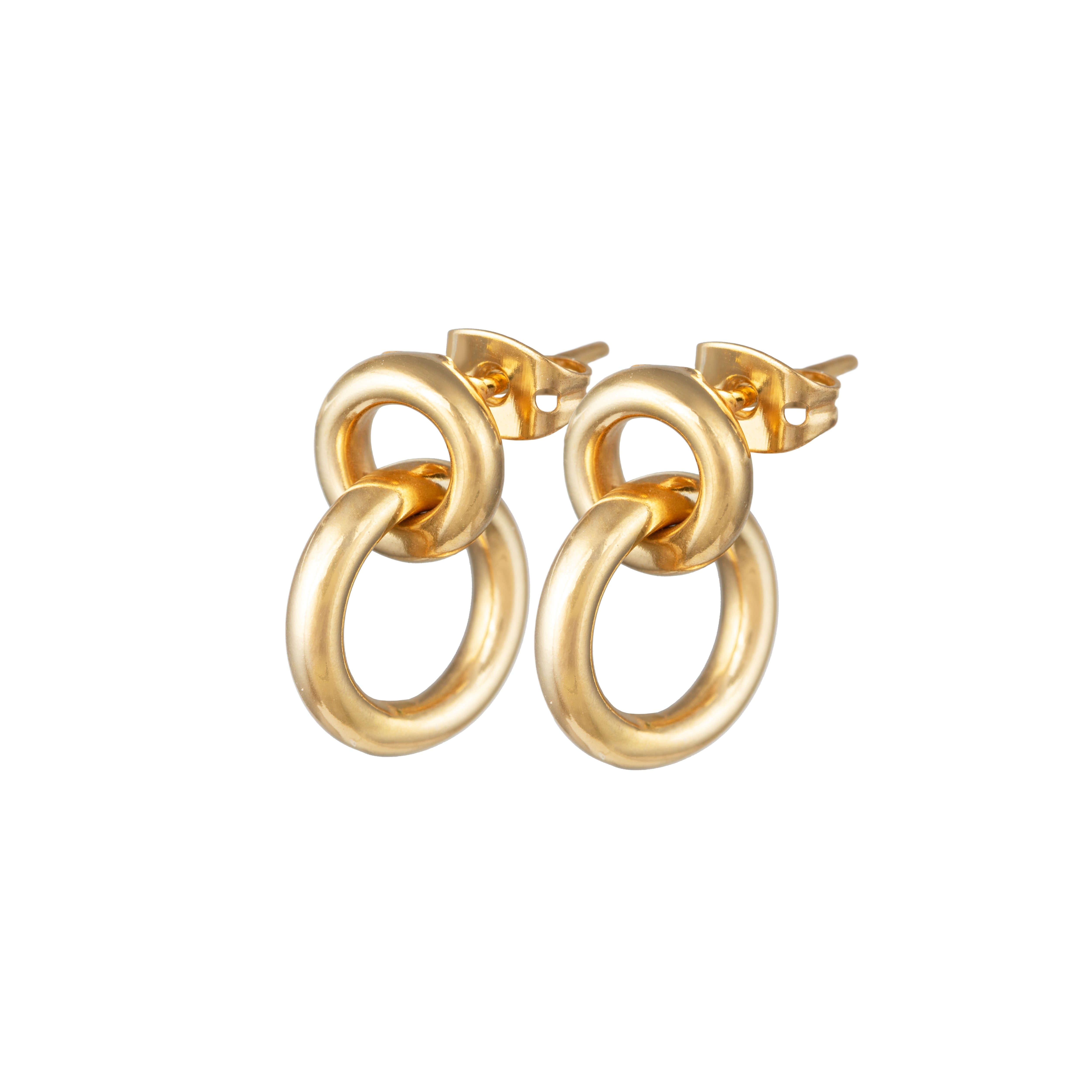 Two Small Interlinked Hoop 18k Gold Plated Sterling Silver Stud Earrings