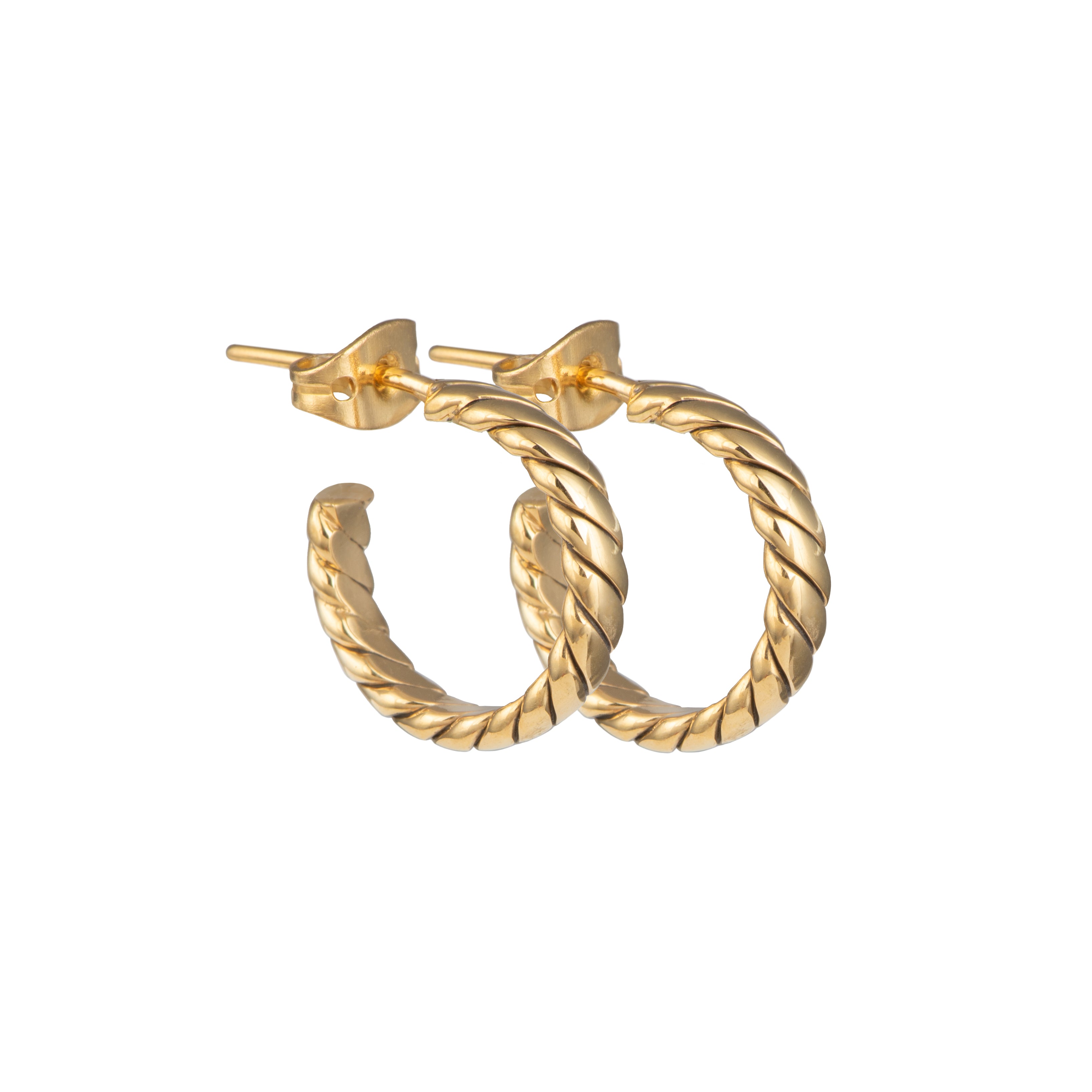 18k Gold Plated Sterling Silver Twisted Flat Rope Hoops
