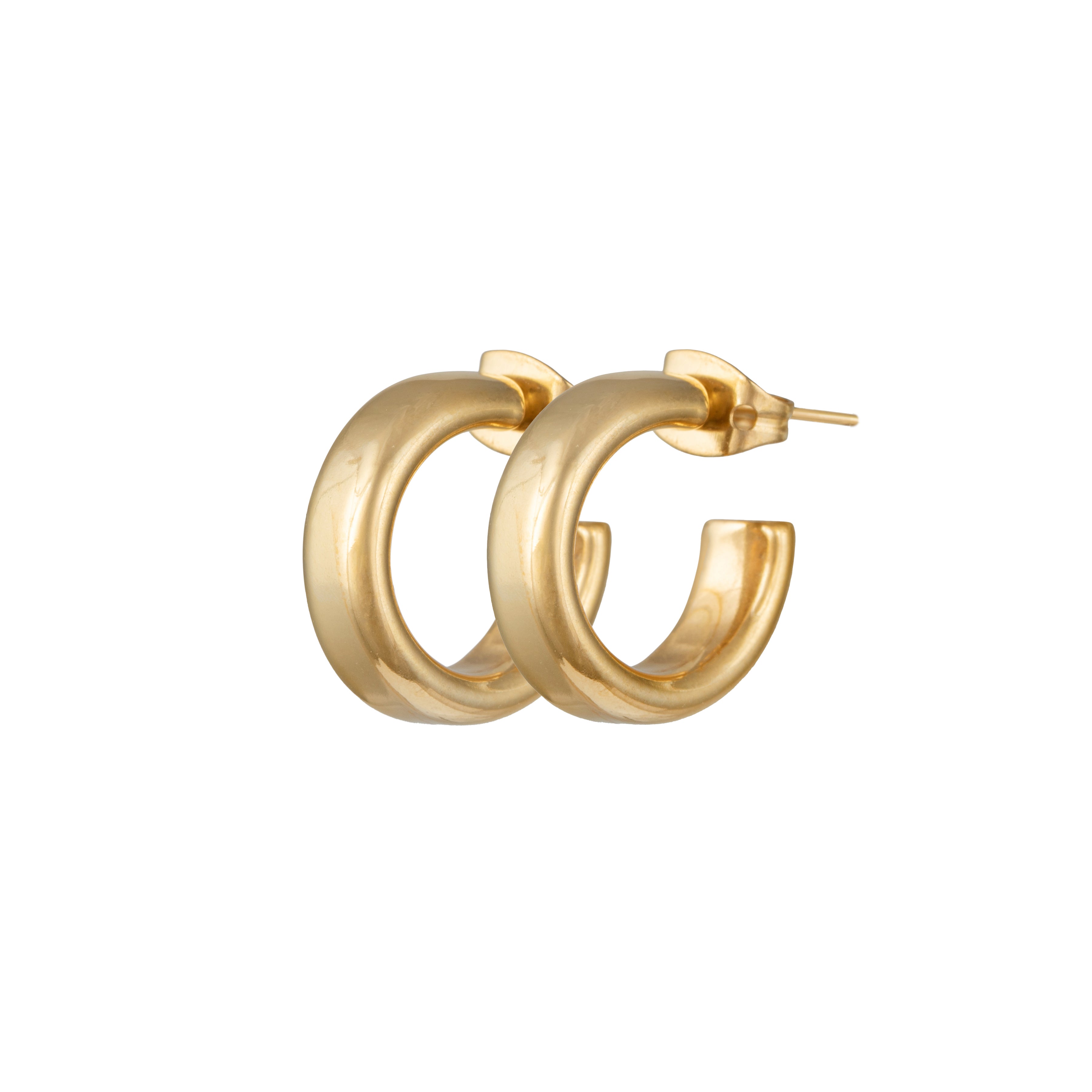 18k Gold Plated Sterling Silver Small Thick Rounded Hoops