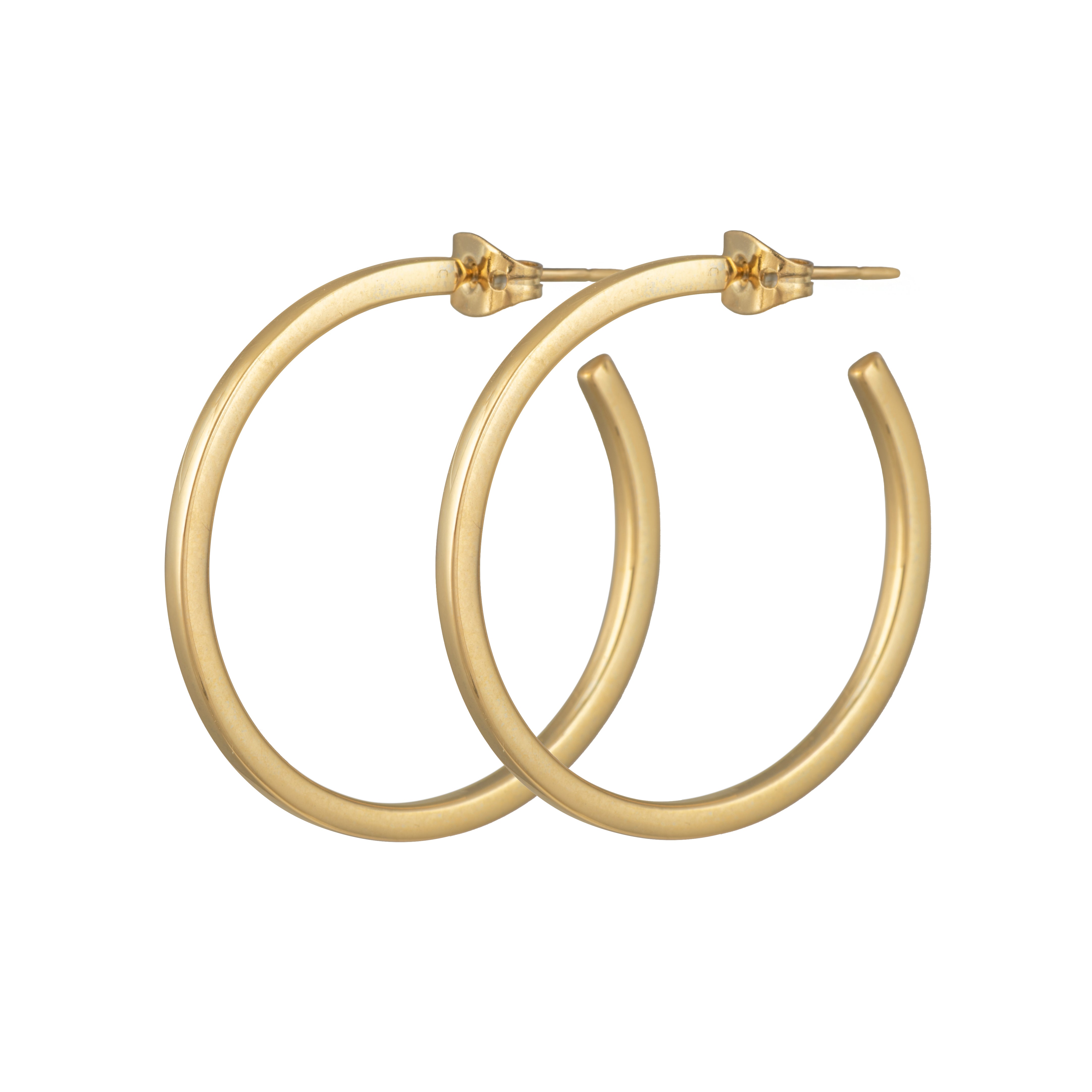 Large 18k Gold Plated Sterling Silver Hoops with a Square Edge