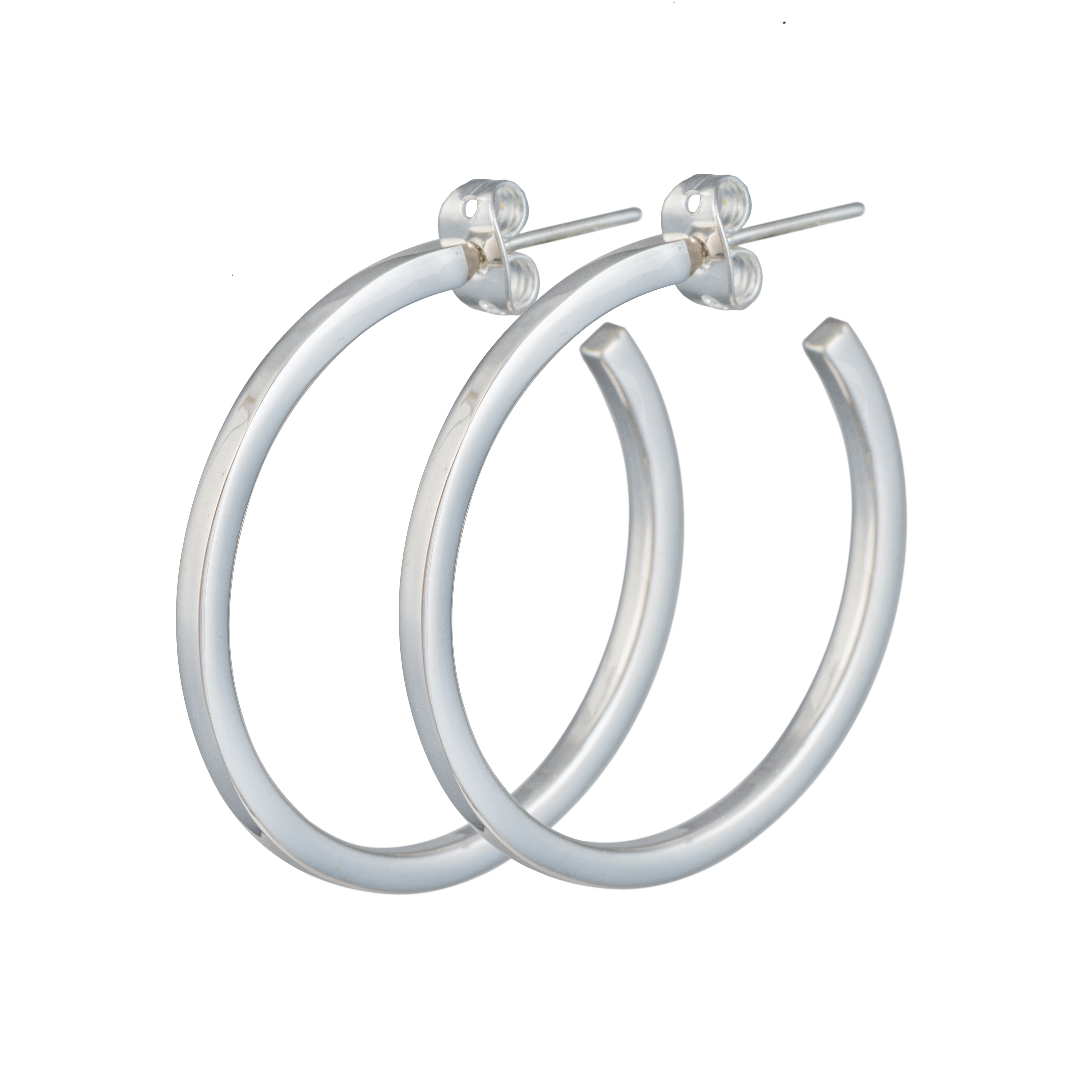 Large Sterling Silver Hoops with a Square Edge