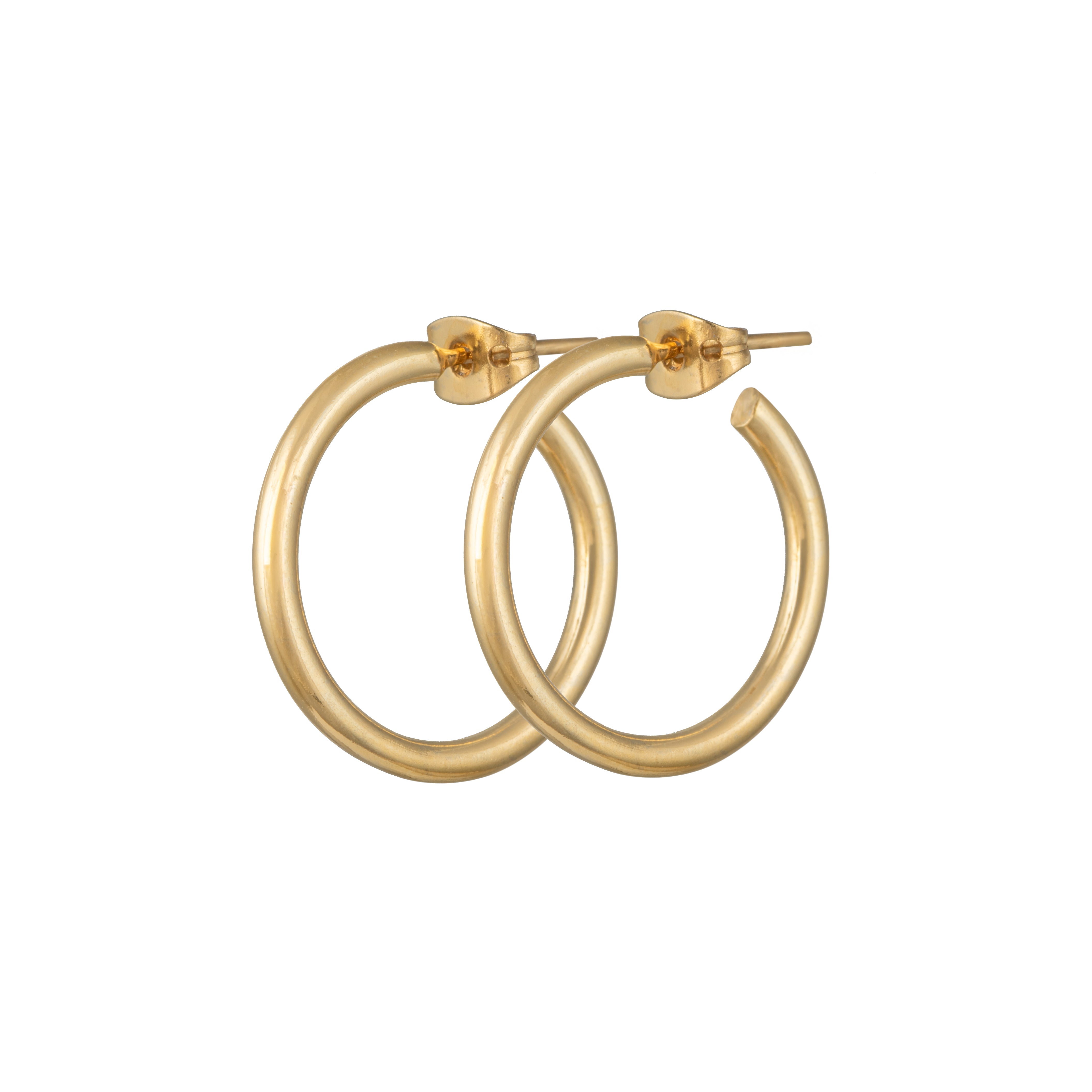 18k Gold Plated Sterling Silver Medium Sized Solid Round Everyday Hoops