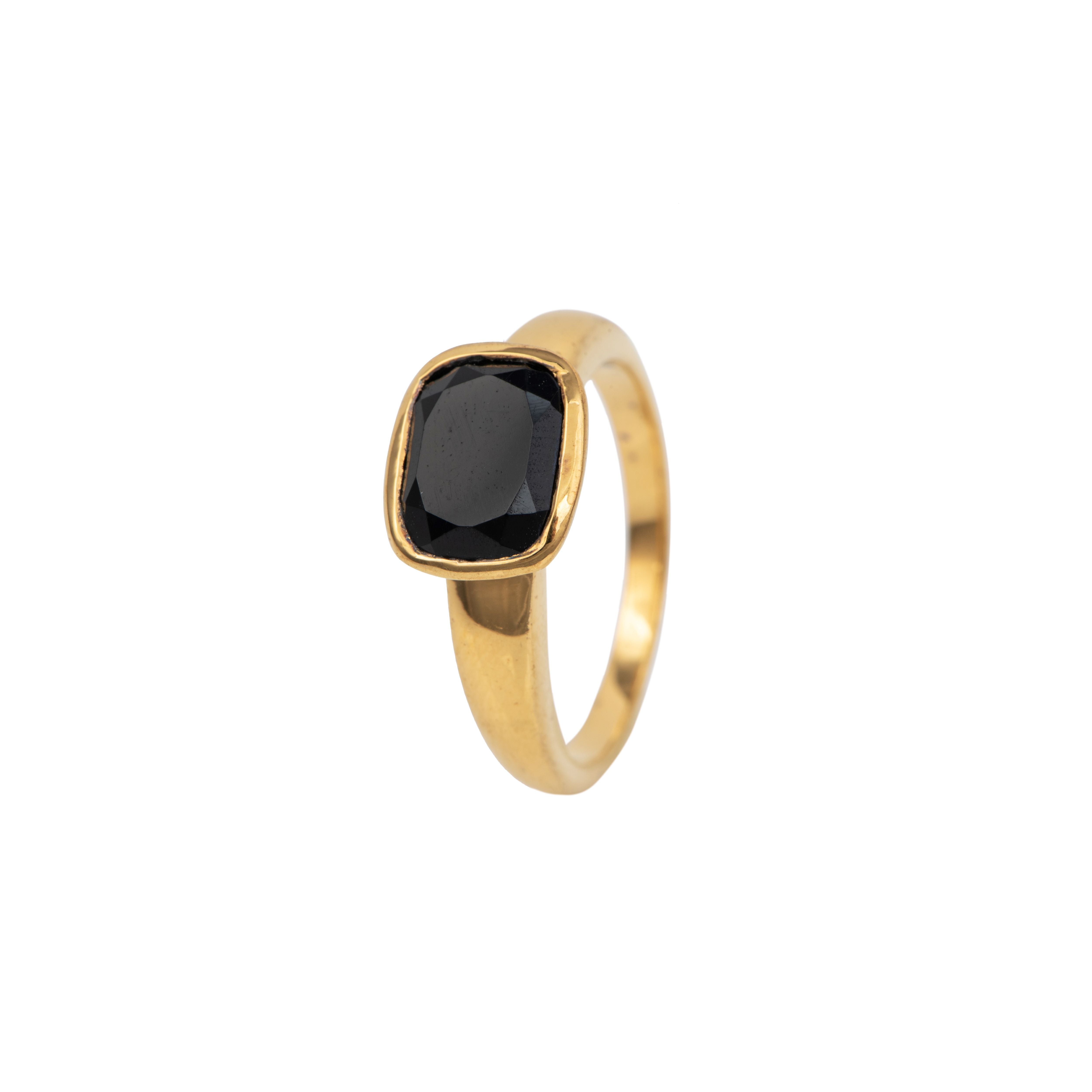 Faceted Rectangular Cut Natural Gemstone Gold Plated Sterling Silver Ring - Black Onyx RRD008-BO-G_resized - Milina London