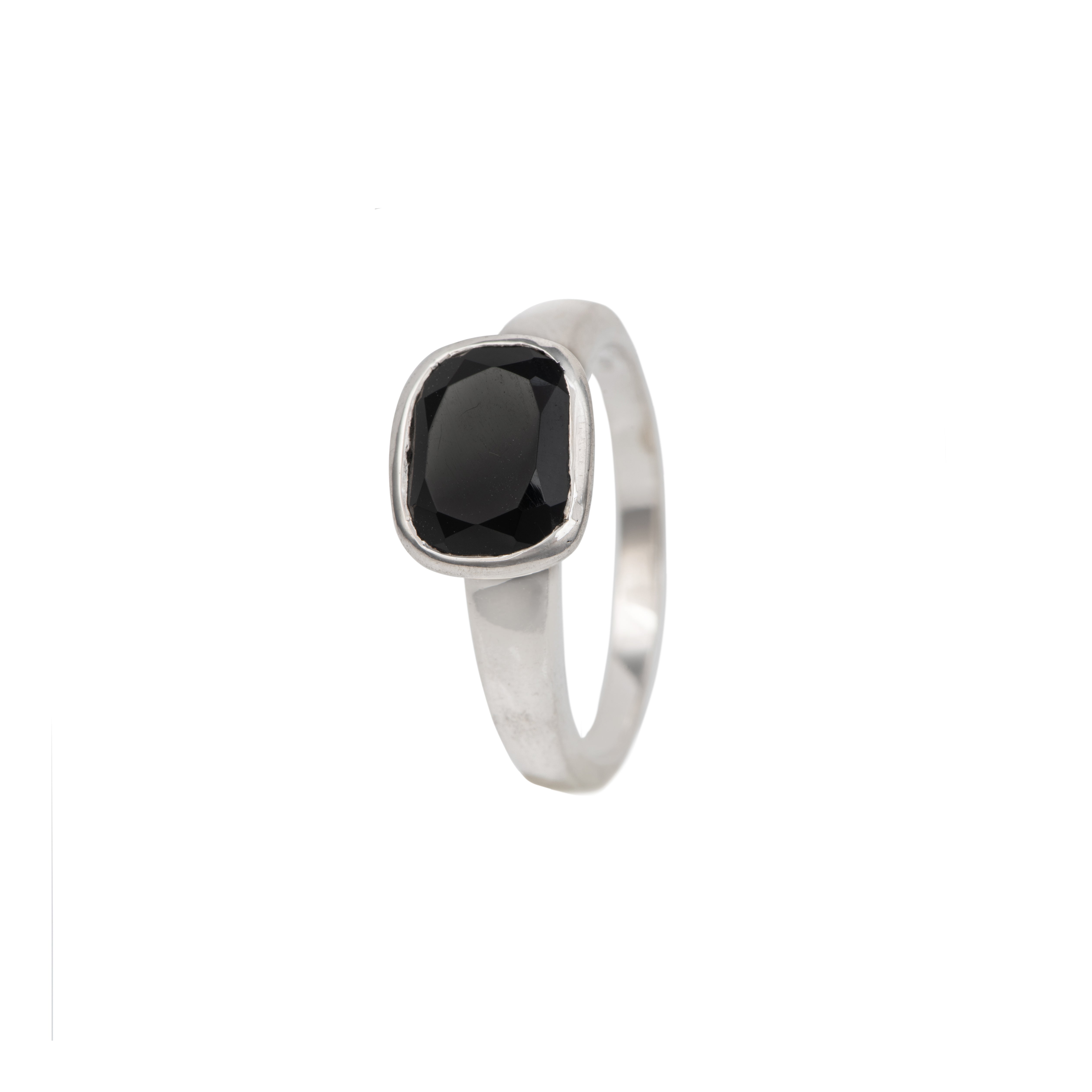 Faceted Rectangular Cut Natural Gemstone Sterling Silver Ring - Black Onyx RRD006-BO - Milina London