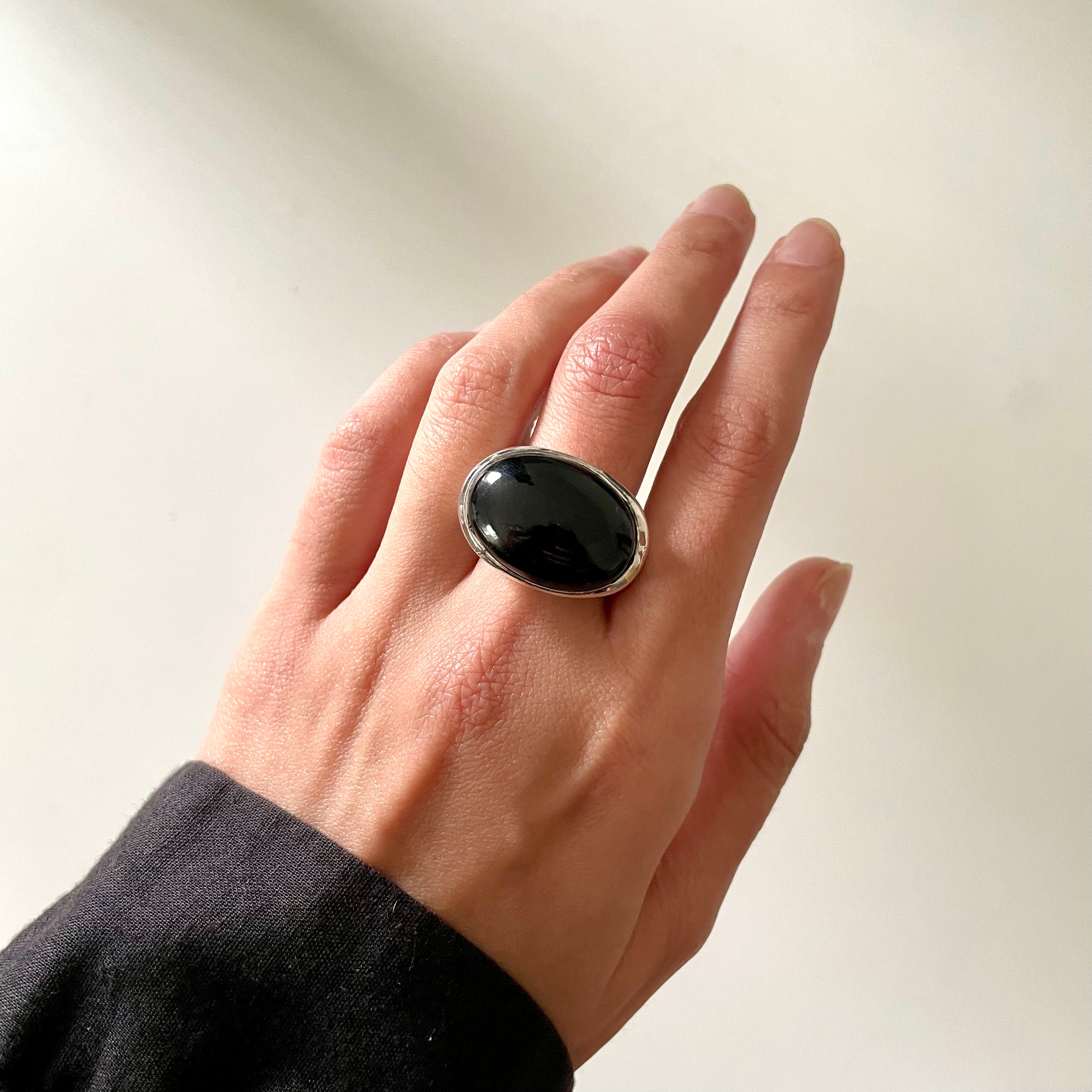 Statement Sterling Silver Black Onyx Gemstone Ring