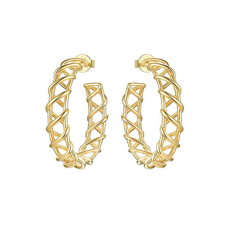 Spiral Wire Wrap Hoop Earrings in 18k Gold Plated Brass - The Gigi Hoops