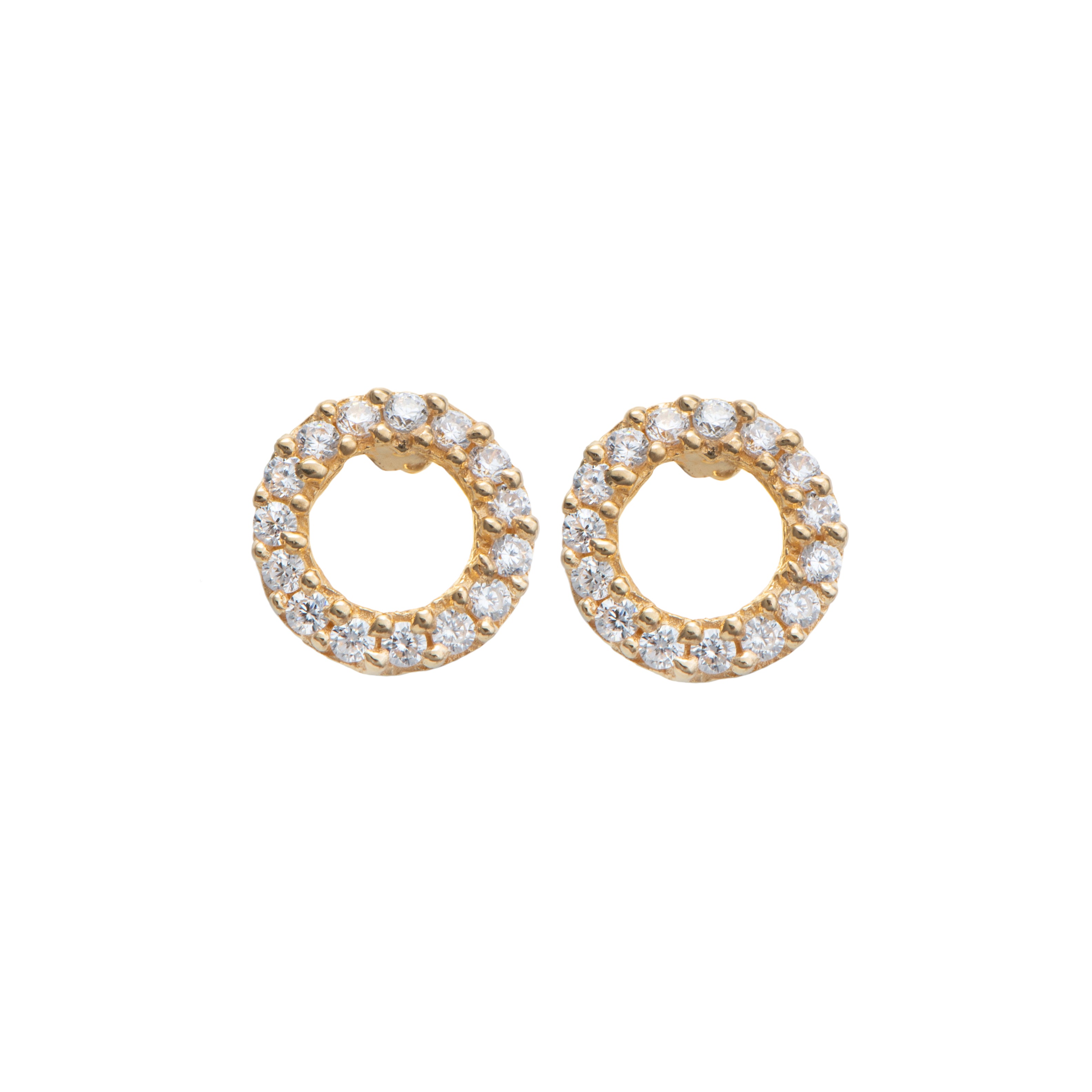 Gold Plated Sterling Silver Circle Studs with Cubic Zirconia -ERD071-CZ-G - Milina London