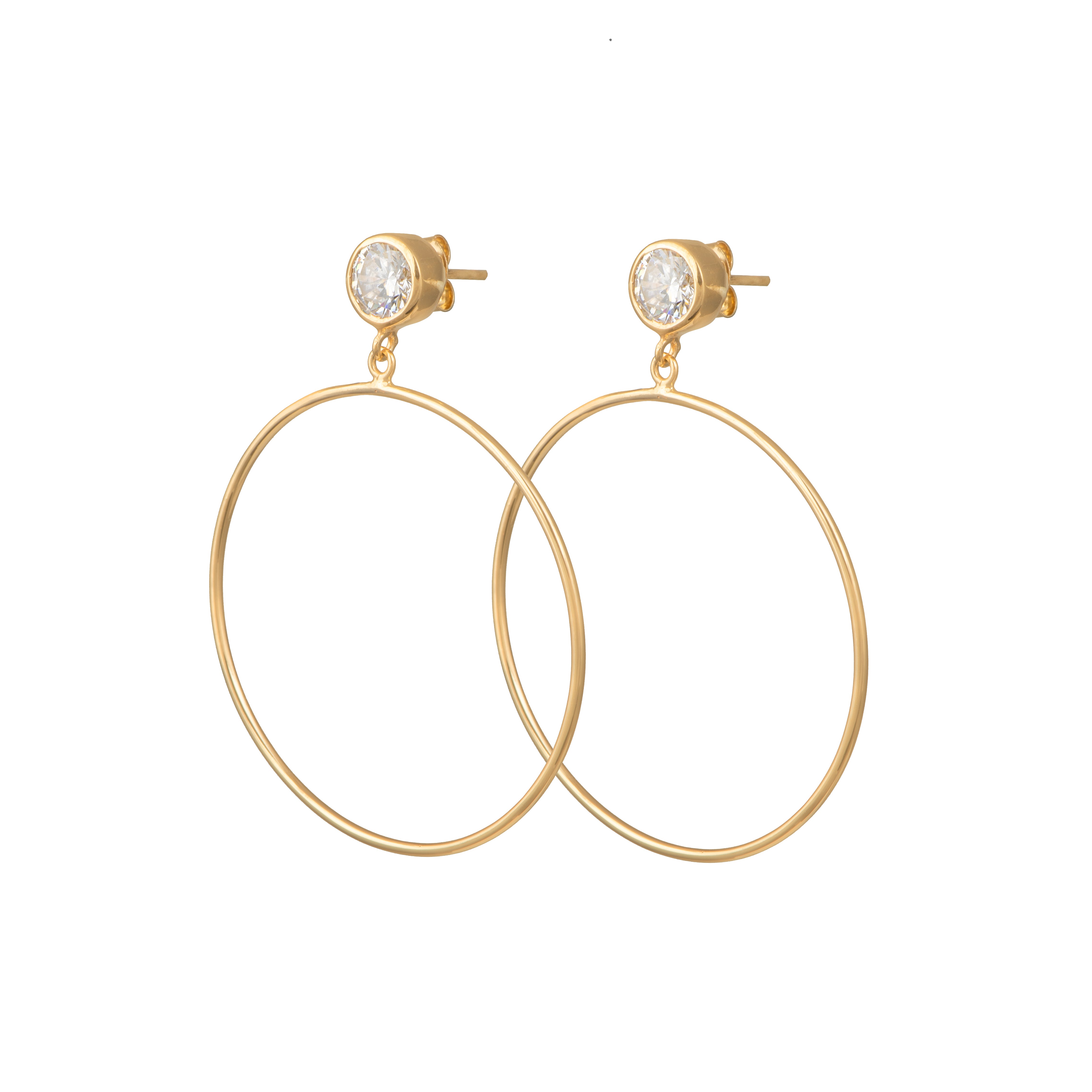 Gold Plated Sterling Silver Cubic Zirconia Studs with a Round Hoop Drop - ERD074-CZ-G - Milina London