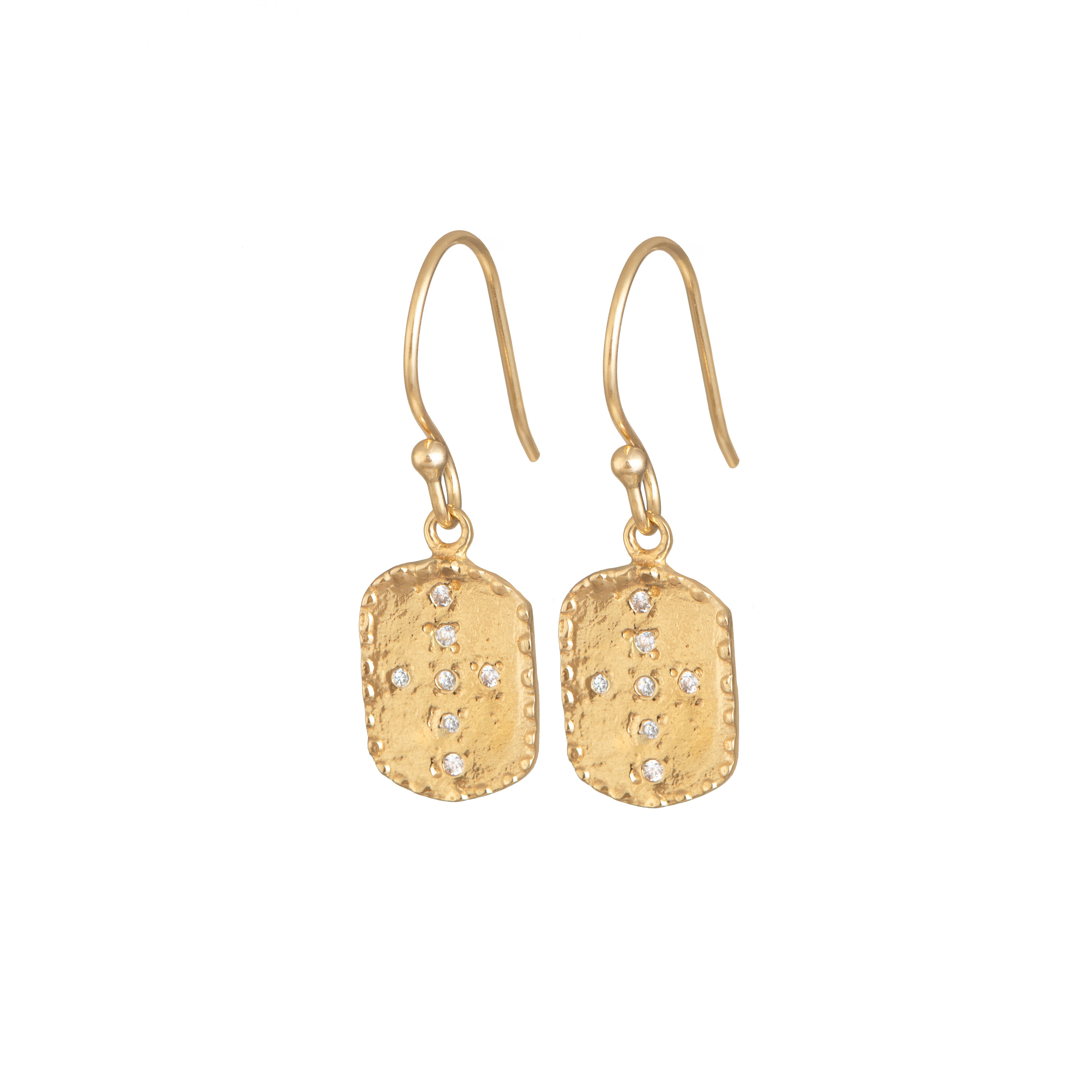 Gold Plated Sterling Silver Rectangle Shaped Drop Earrings with Cubic Zirconia - ERD068-CZ-G - Milina London