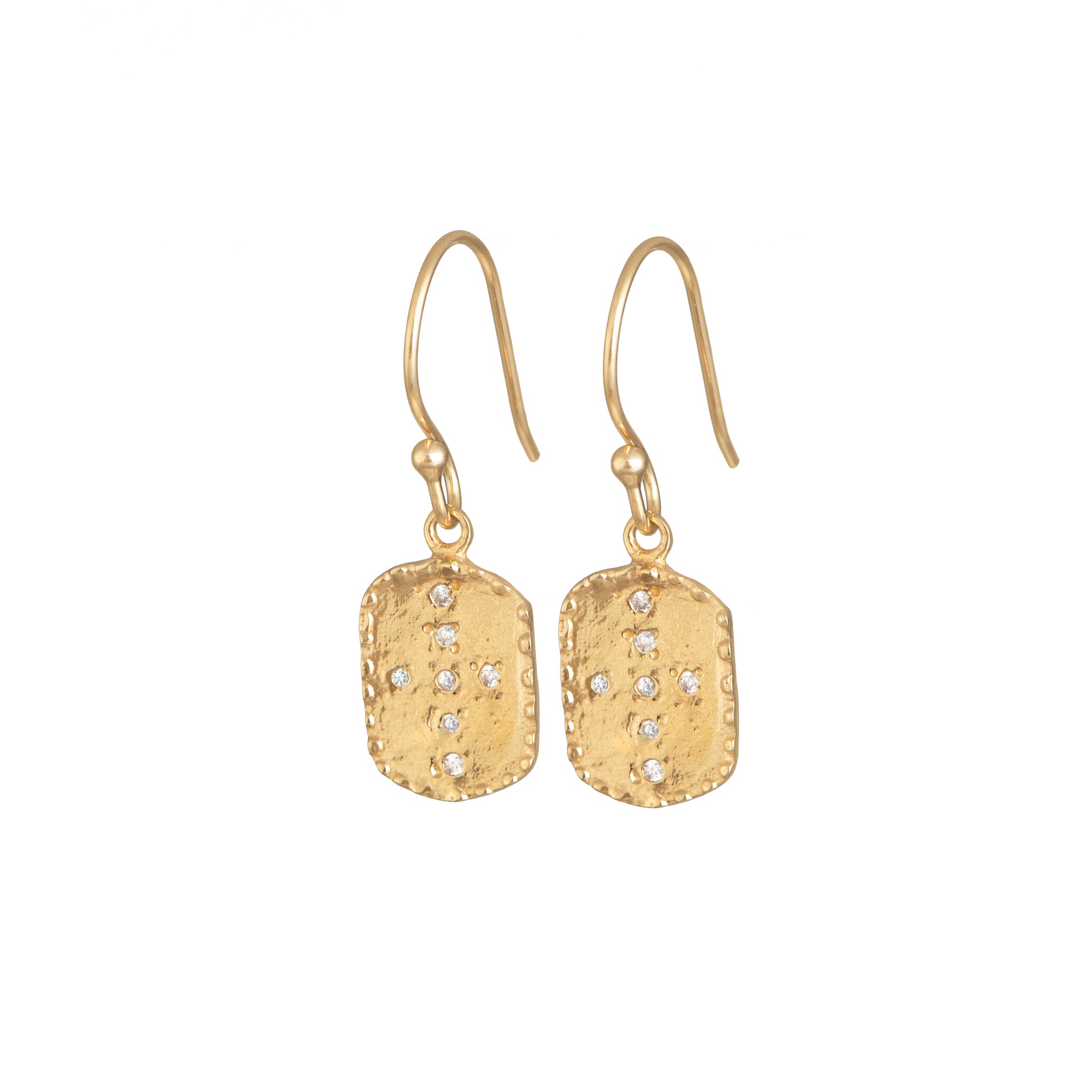 Gold Plated Sterling Silver Rectangle Shaped Drop Earrings with Cubic ...