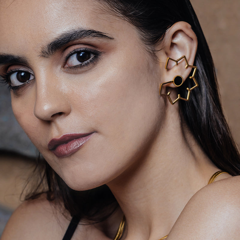 Flower Stud Earrings in 18k Gold Plated Brass - The Gul Earrings