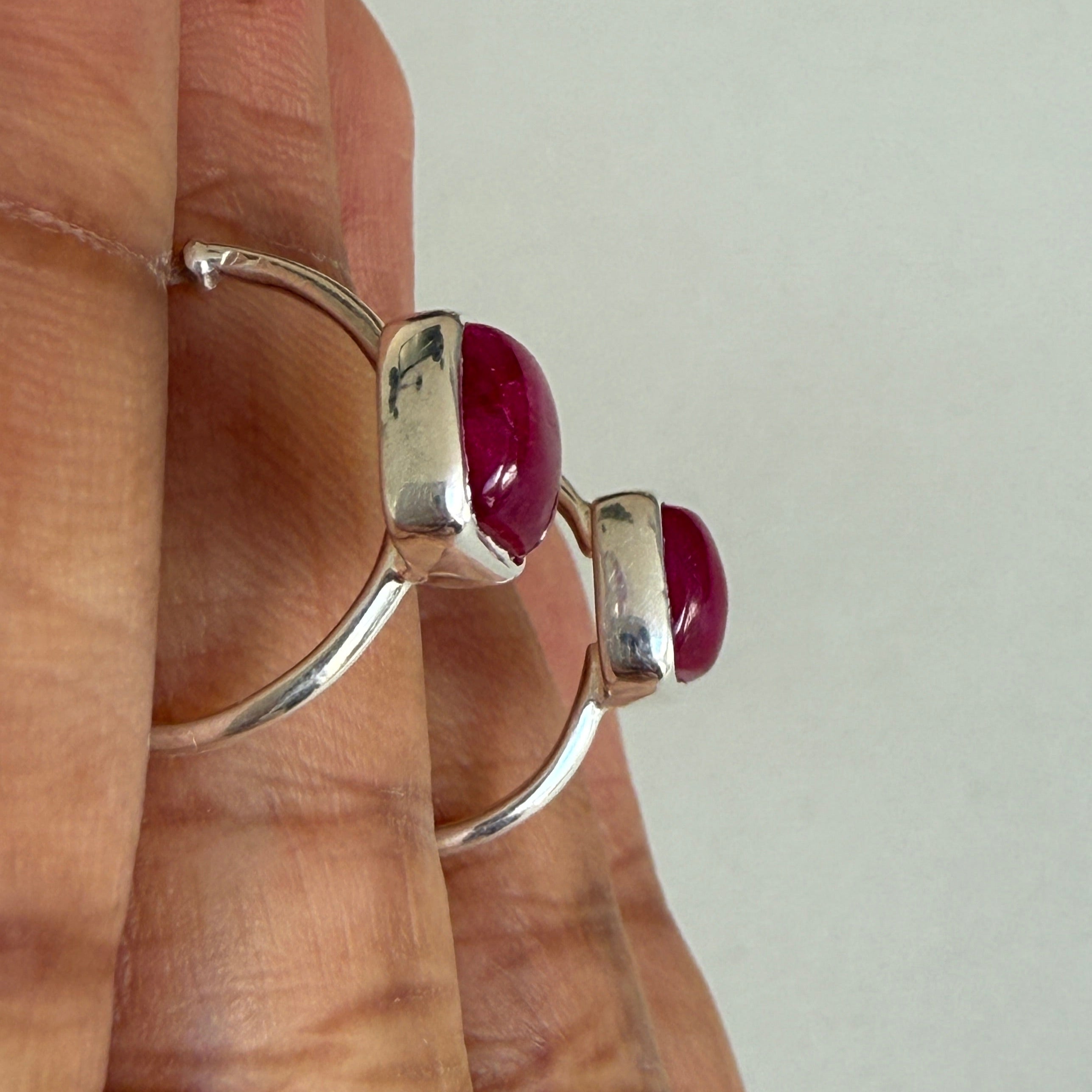 Minimal Sterling Silver Small Hoops with a Square Cabochon Gemstone - Ruby Quartz