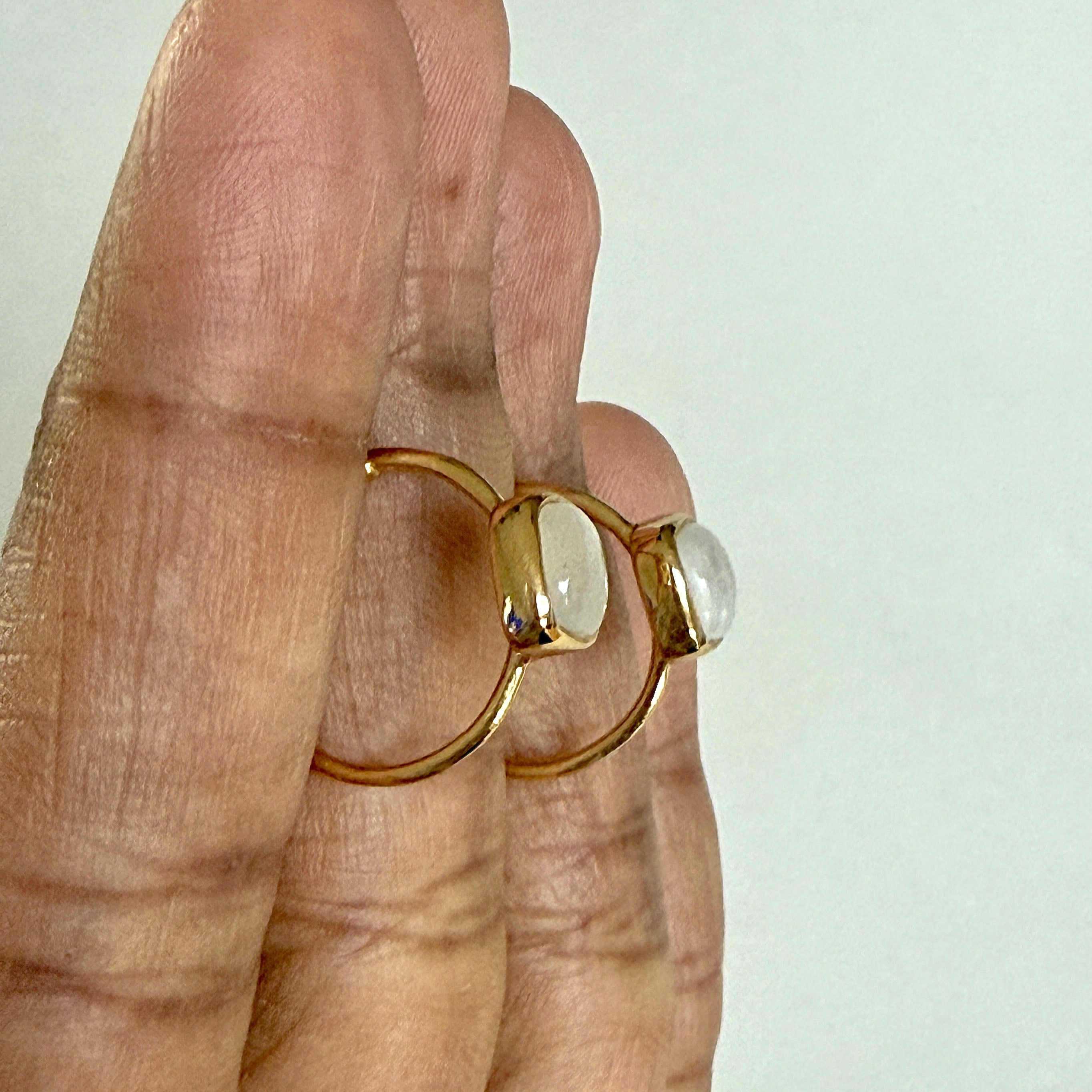 Minimal Gold Plated Sterling Silver Small Hoops with a Square Cabochon Gemstone - Moonstone