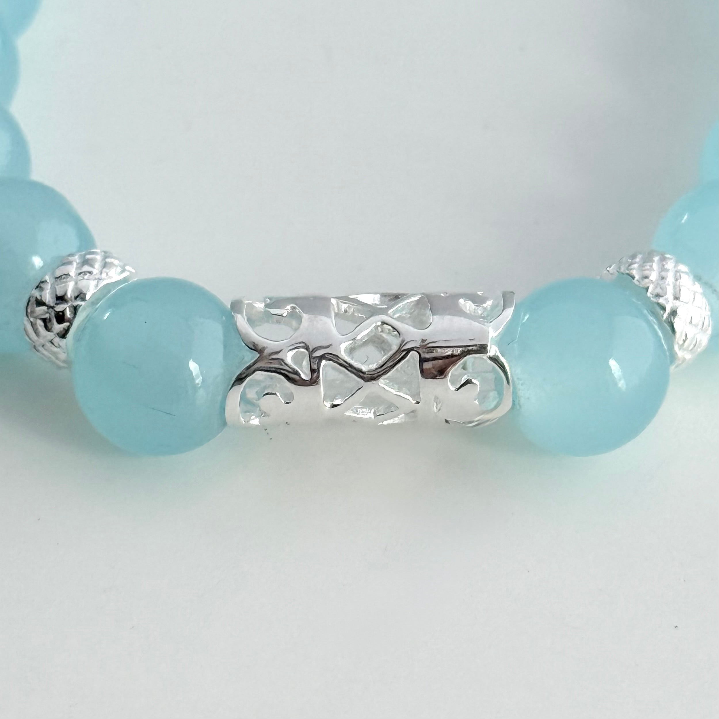 Aqua Chalcedony and Sterling Silver Beaded Bracelet
