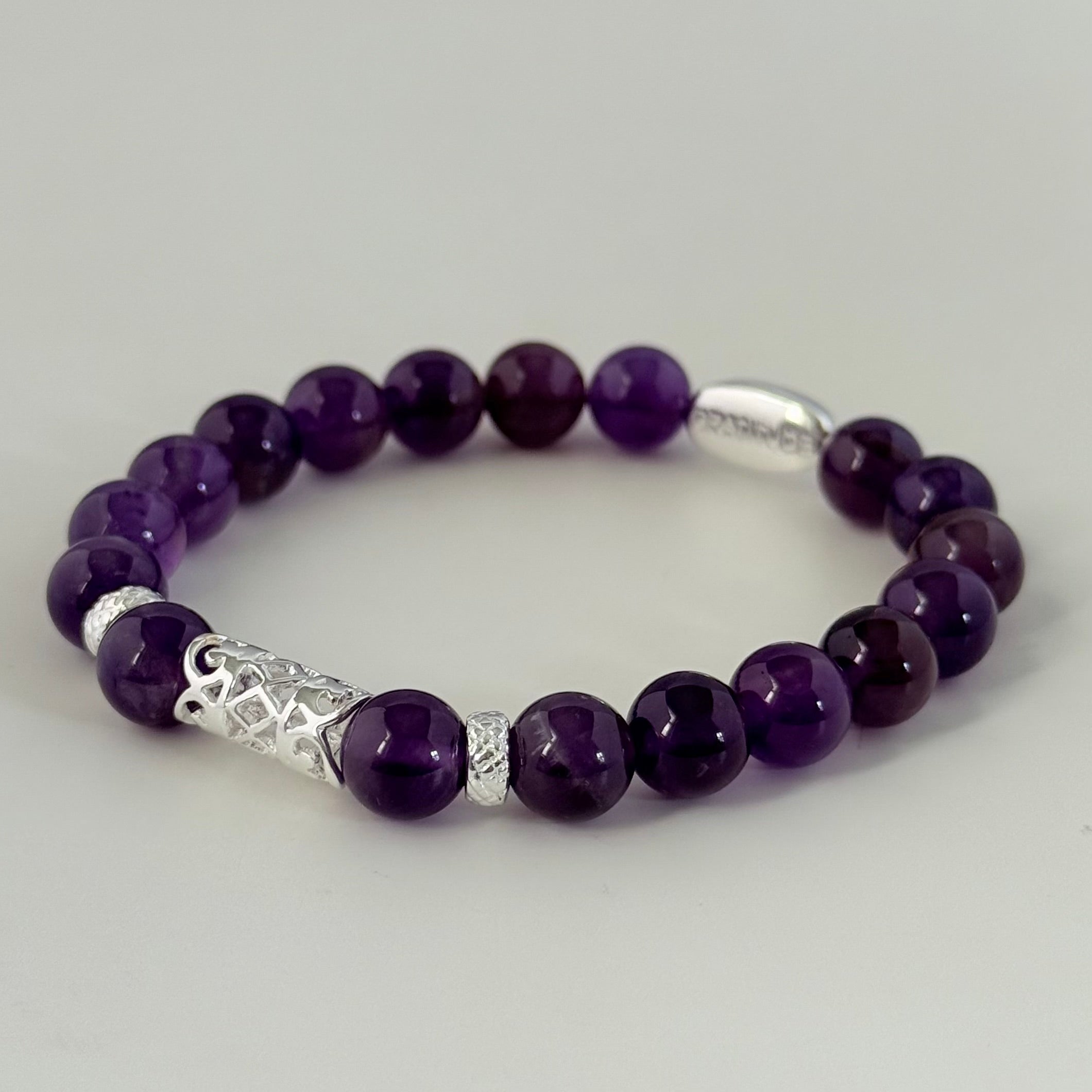 Amethyst and Sterling Silver Beaded Bracelet