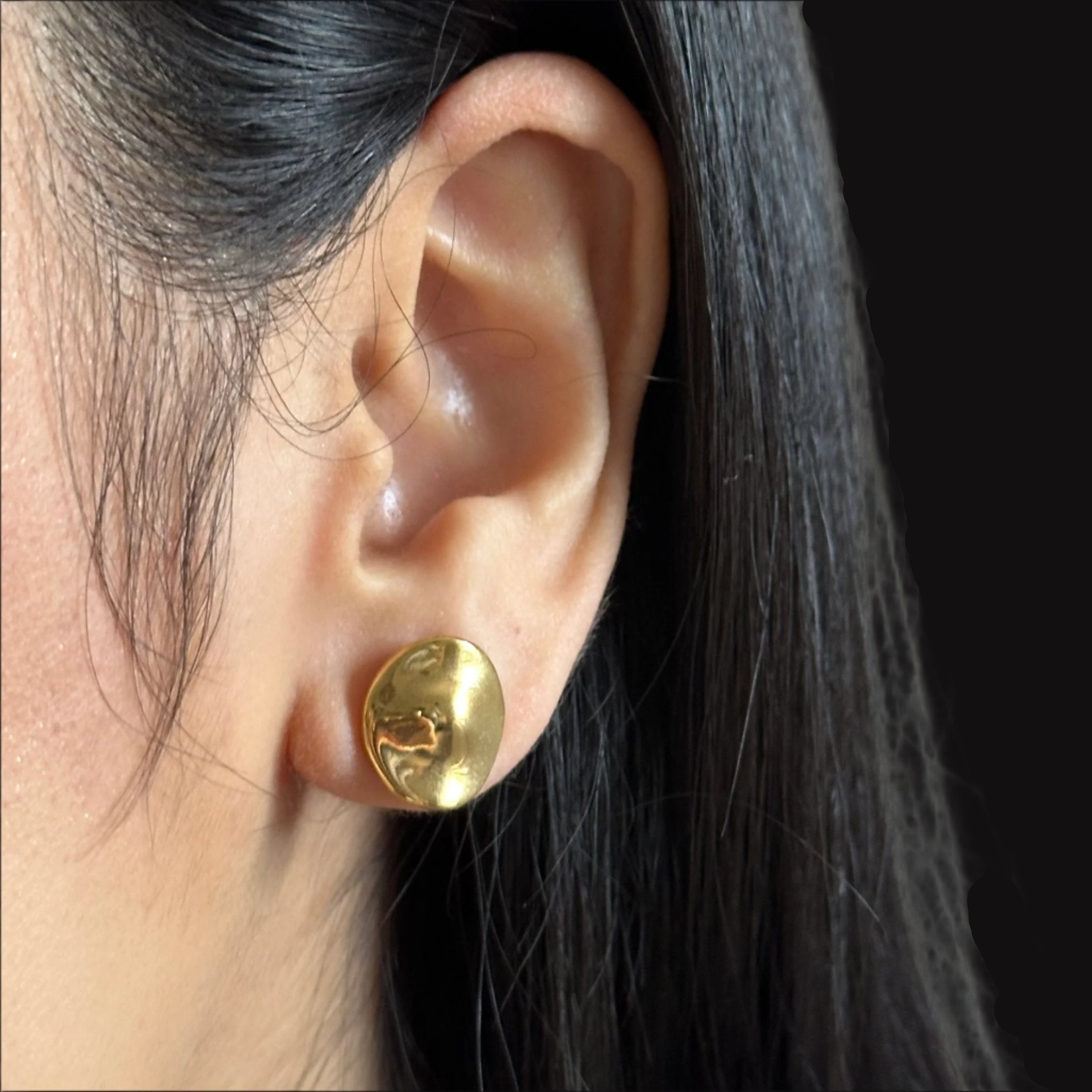 Gold Plated Sterling Silver Round Organic Dome Shaped Studs