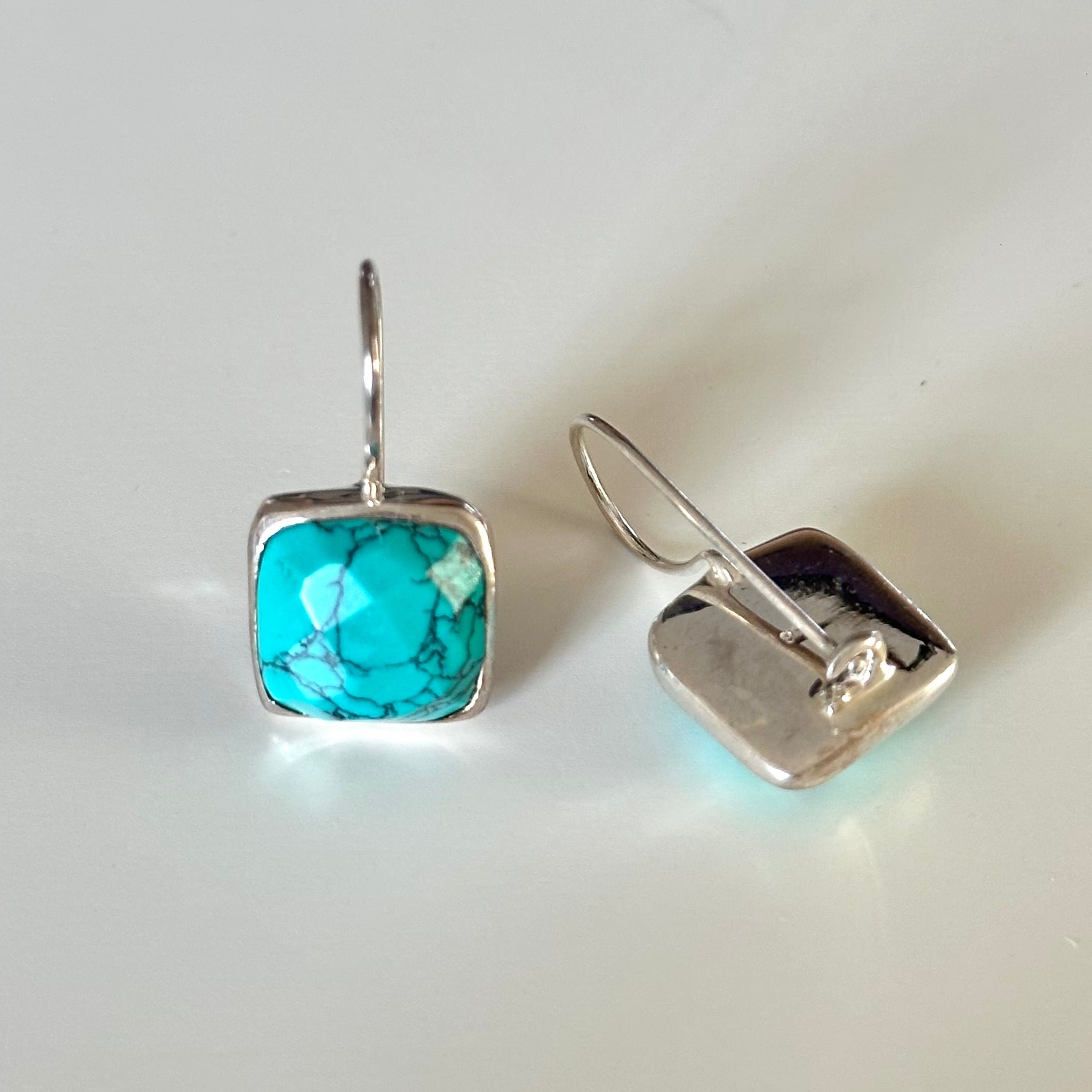 Sterling Silver Square Gemstone Earrings - Turquoise