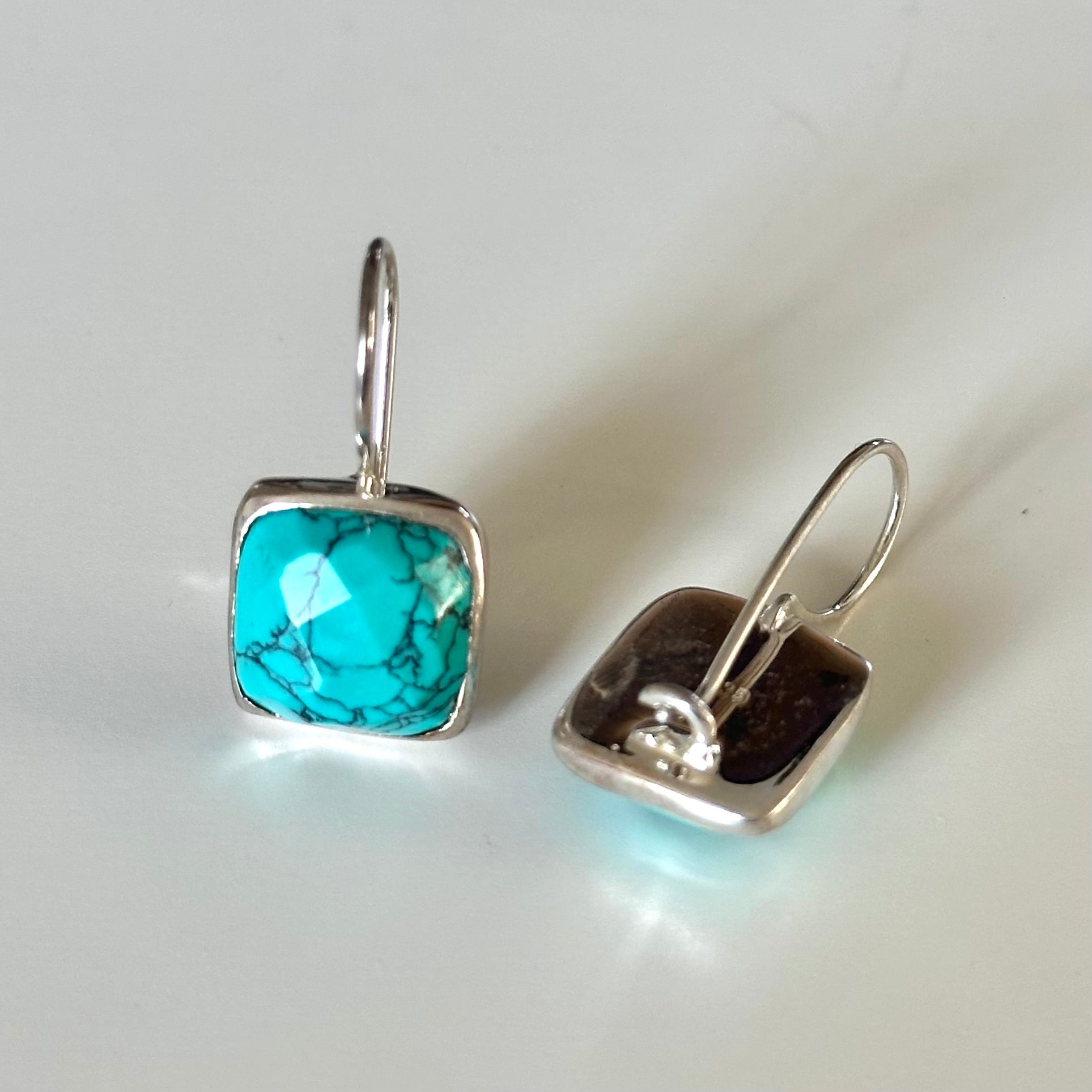 Sterling Silver Square Gemstone Earrings - Turquoise