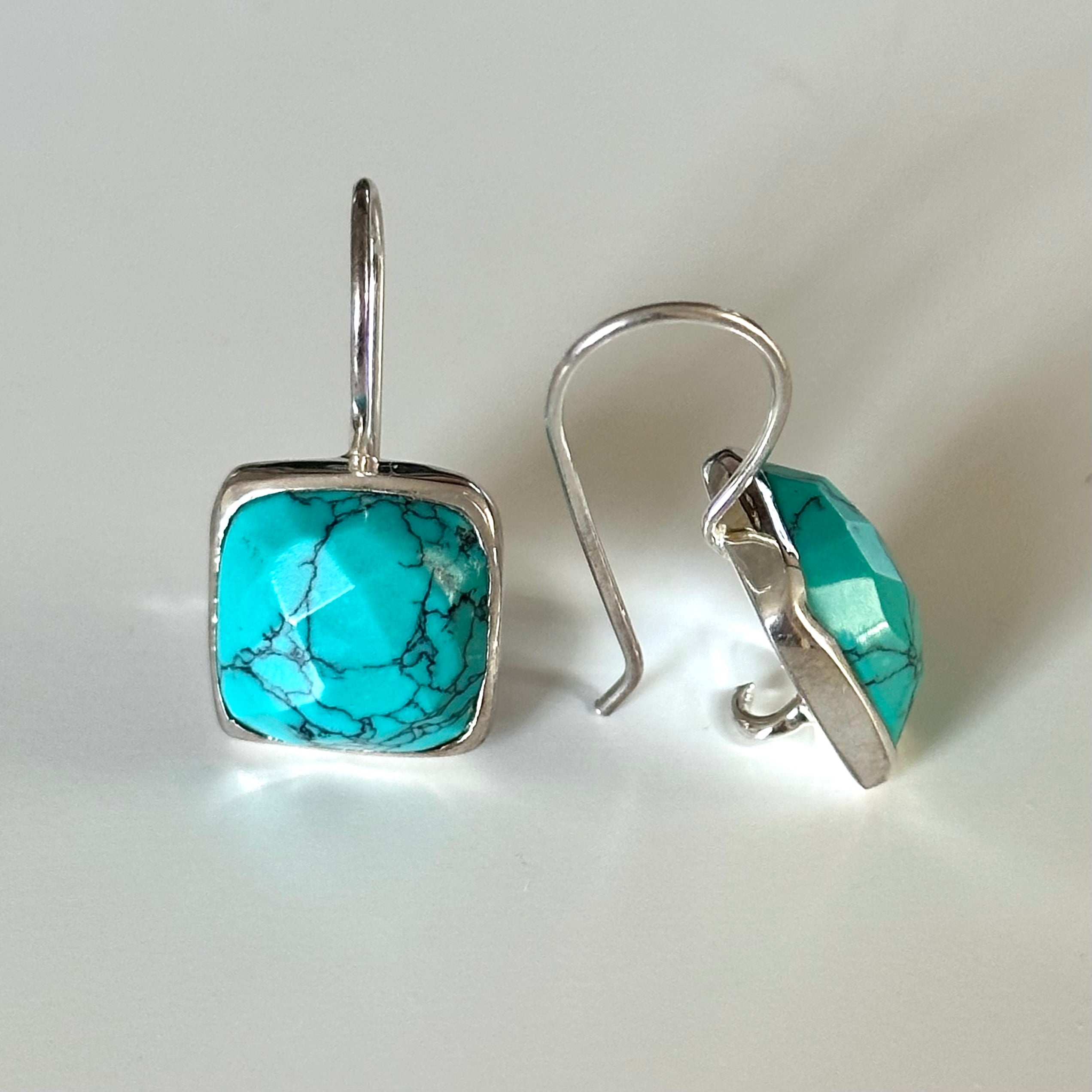 Sterling Silver Square Gemstone Earrings - Turquoise