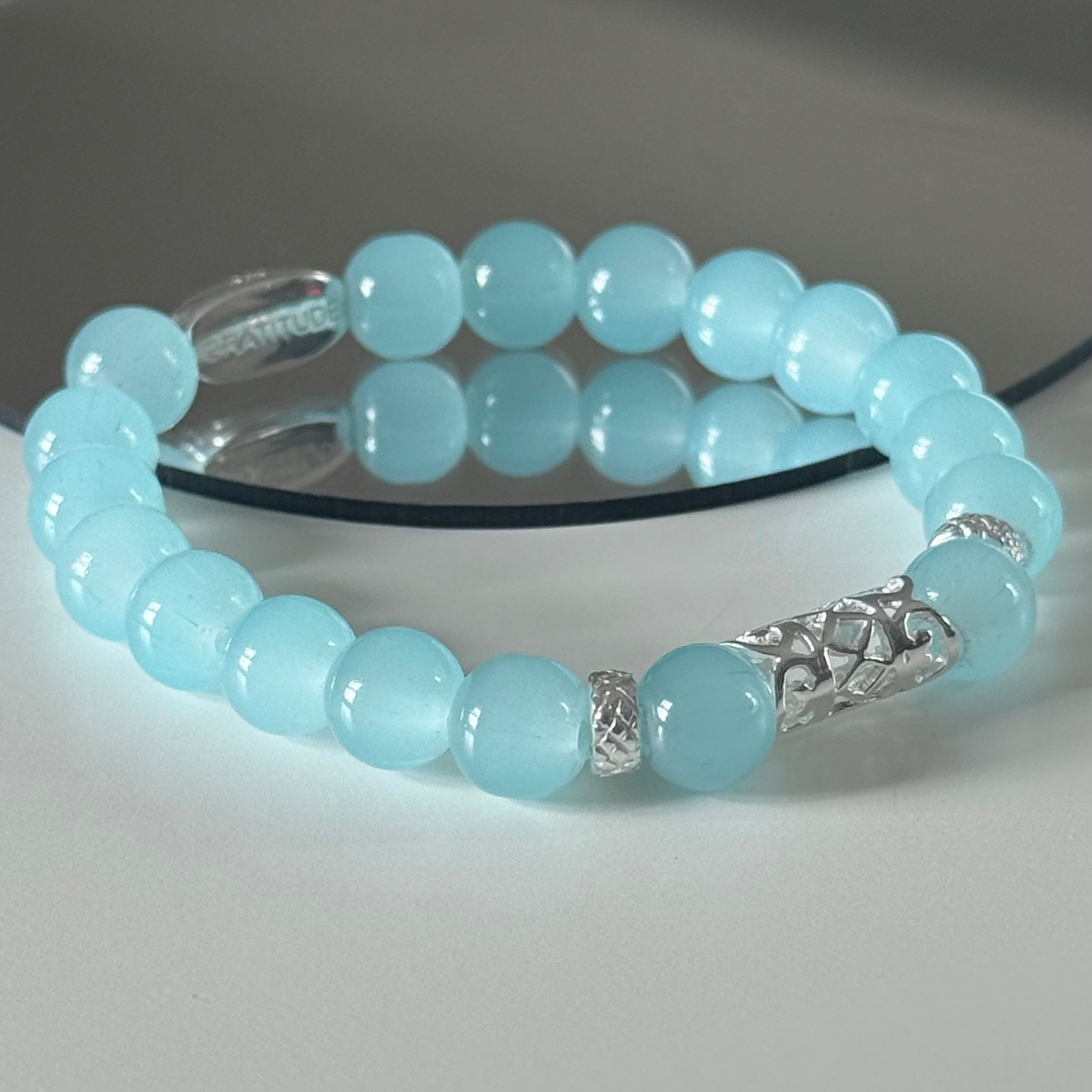 Aqua Chalcedony and Sterling Silver Beaded Bracelet