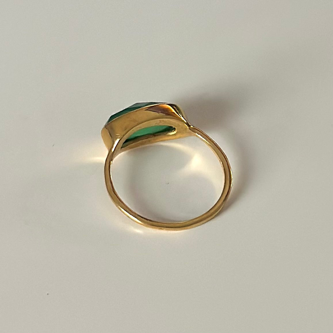Faceted Oval Cut Natural Gemstone Gold Plated Sterling Silver Fine Band Ring - Green Onyx
